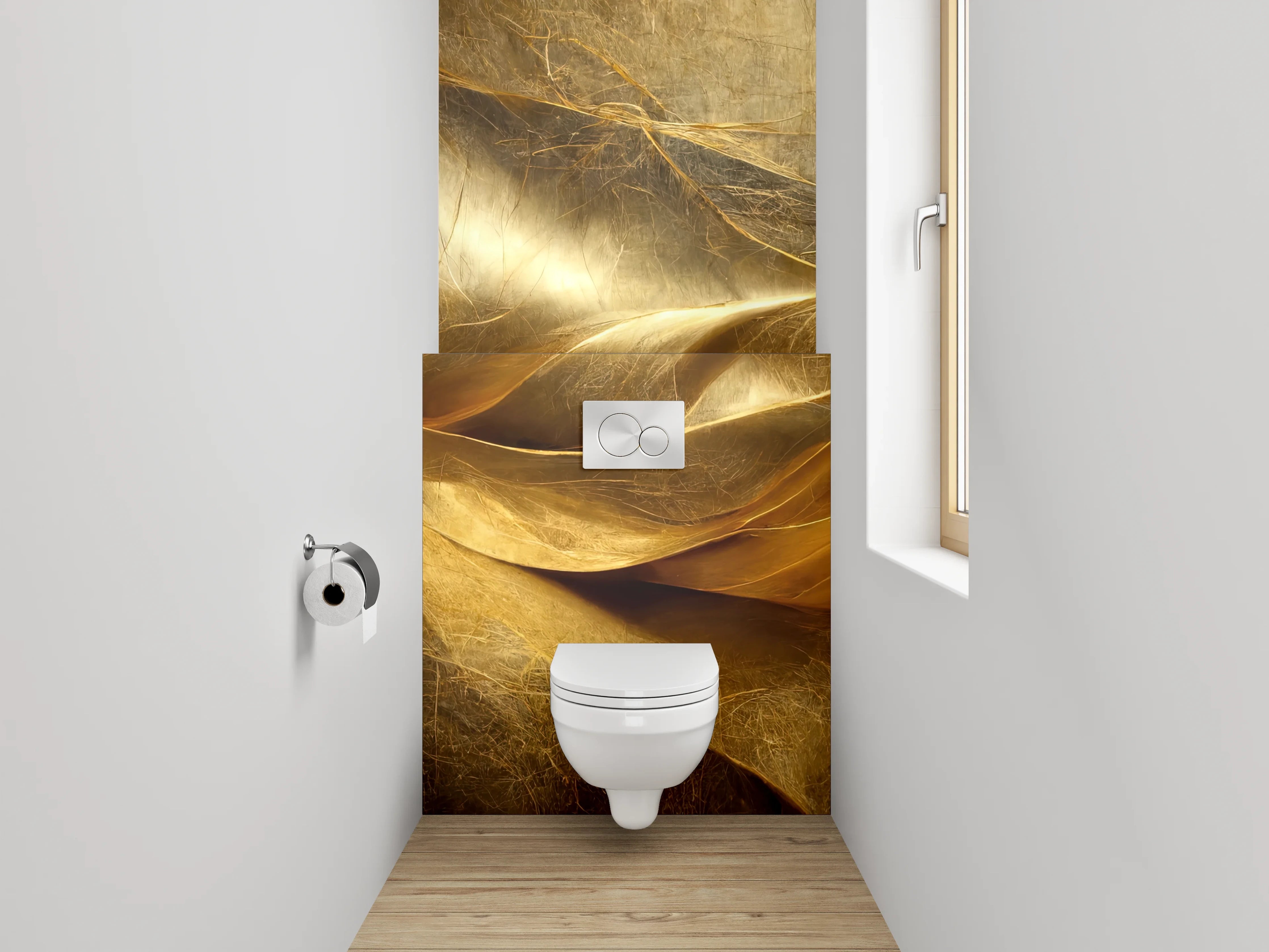 WC-Rückwand - Abstrakte goldene Eleganz