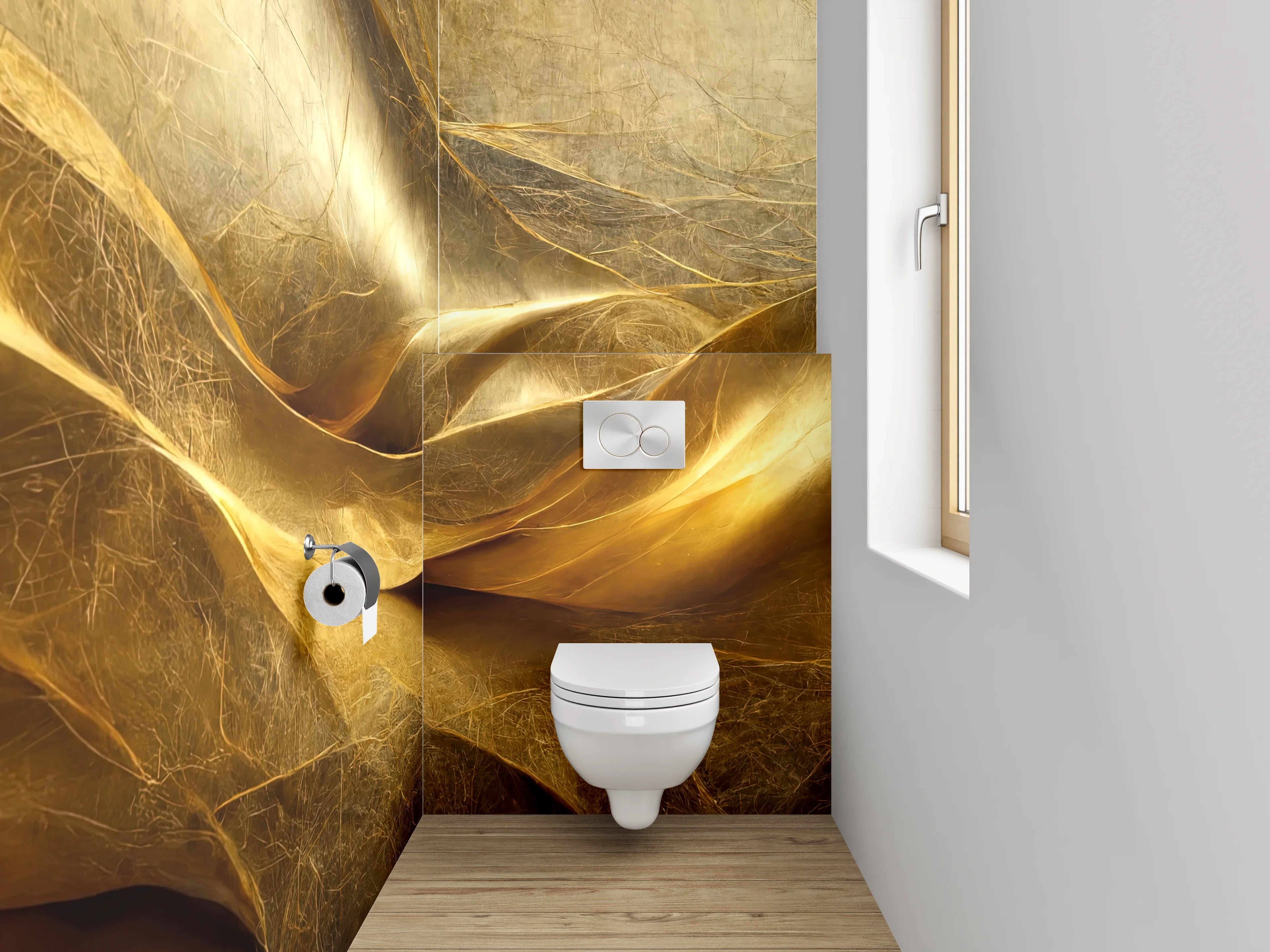 WC-Rückwand - Abstrakte goldene Eleganz