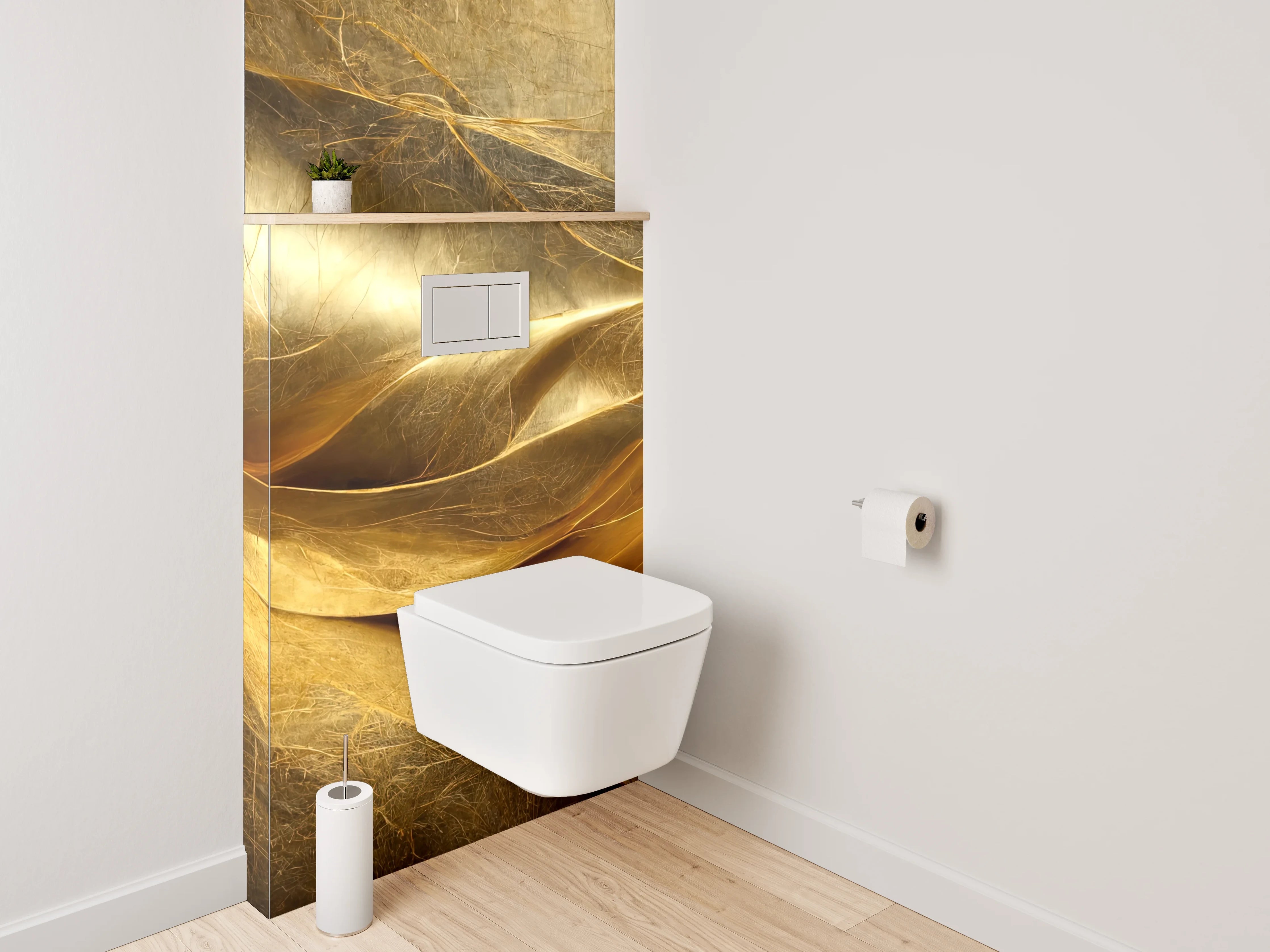 WC-Rückwand - Abstrakte goldene Eleganz