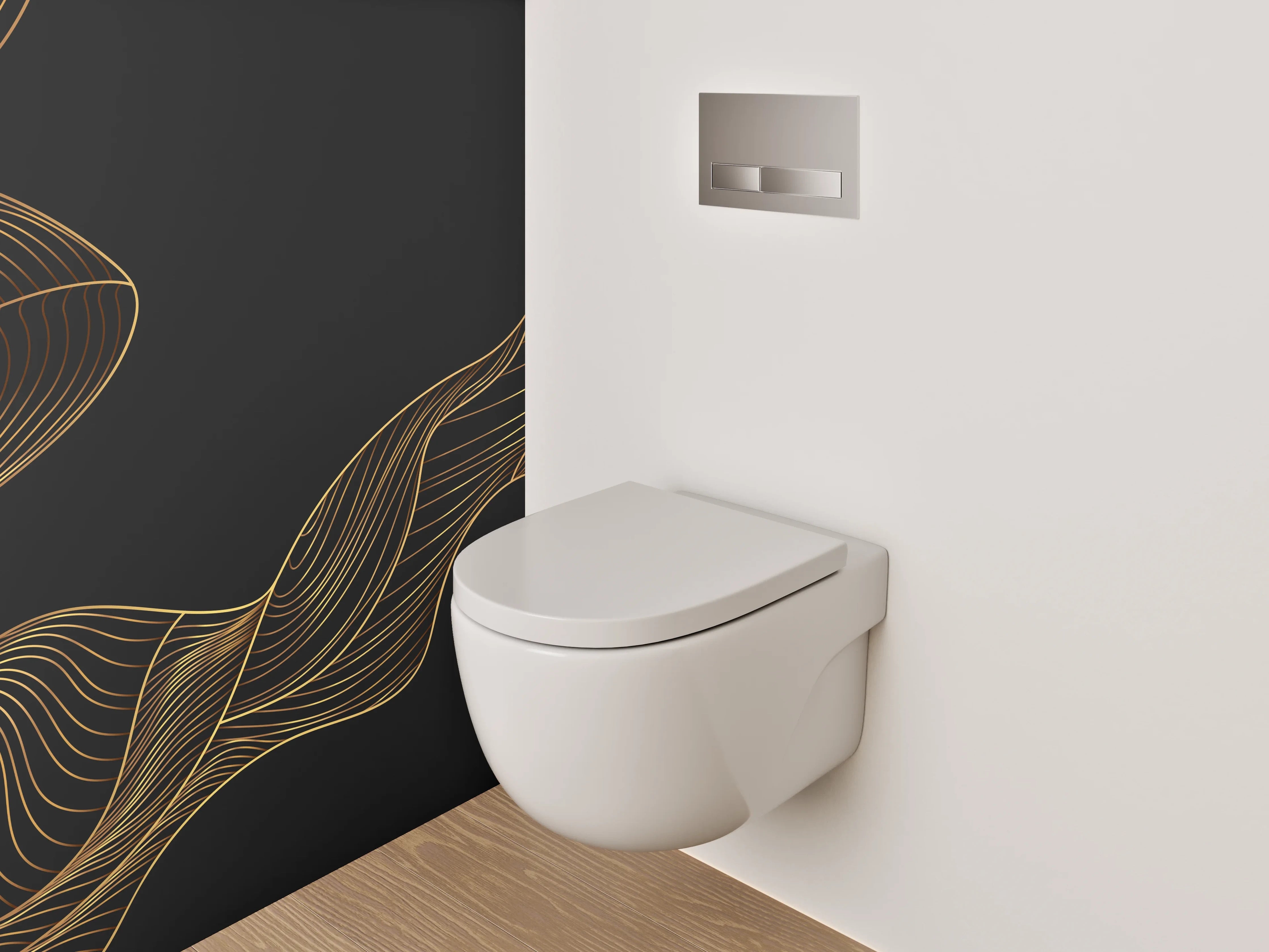 WC-Rückwand - Abstrakte goldene Linien auf Schwarz