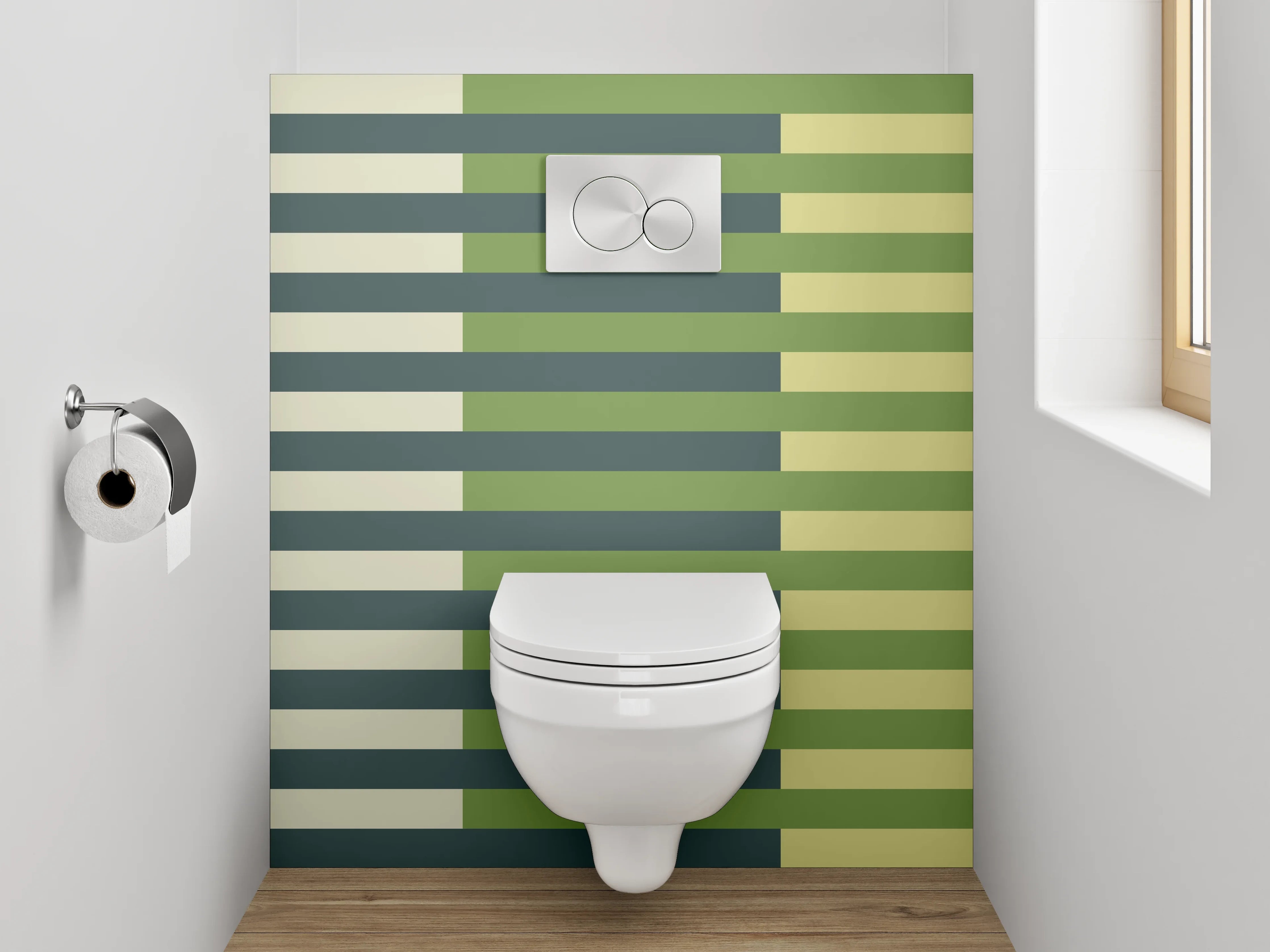 WC-Rückwand - Abstrakte grün-beige Streifenmuster Kunst