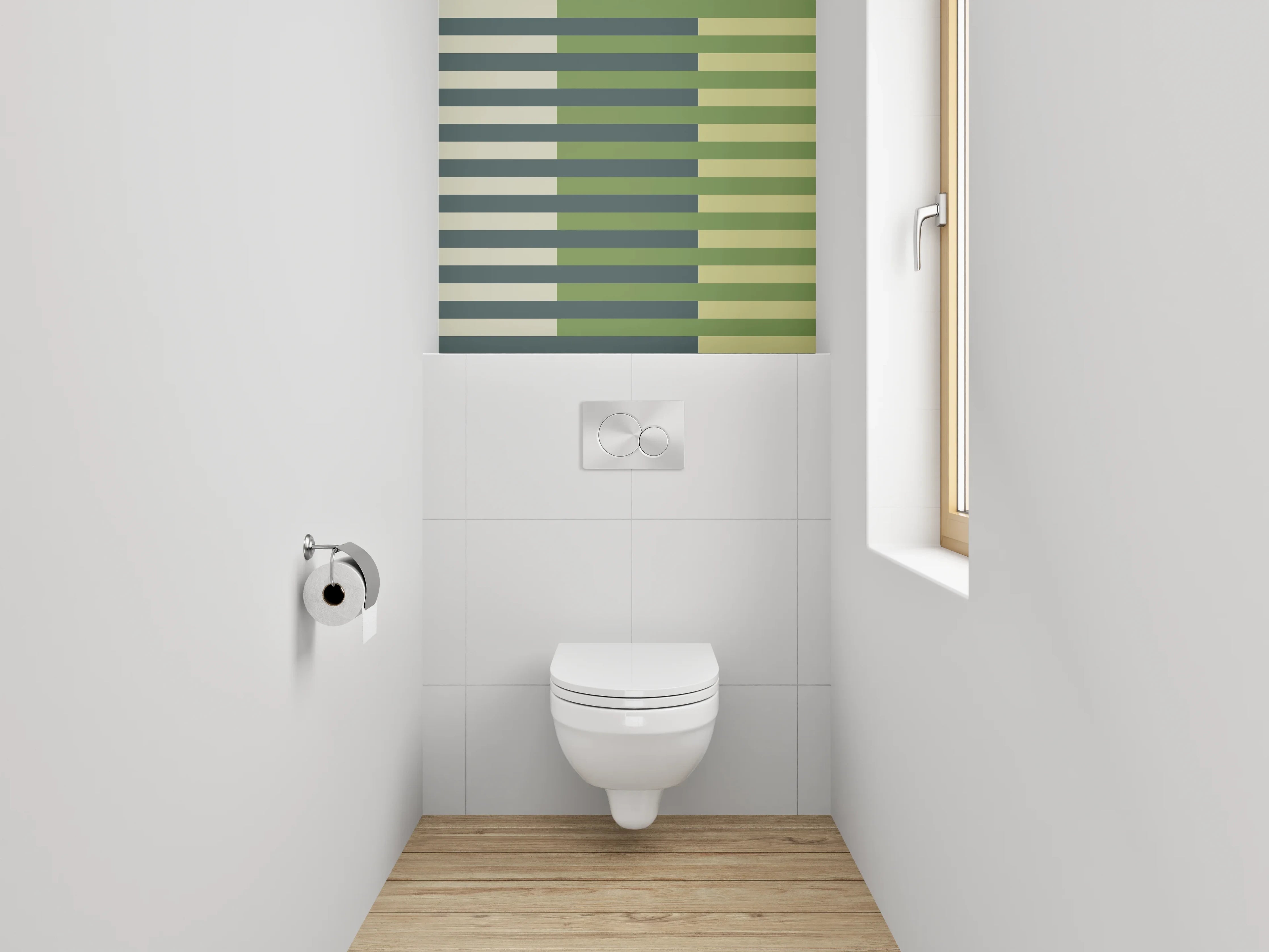 WC-Rückwand - Abstrakte grün-beige Streifenmuster Kunst