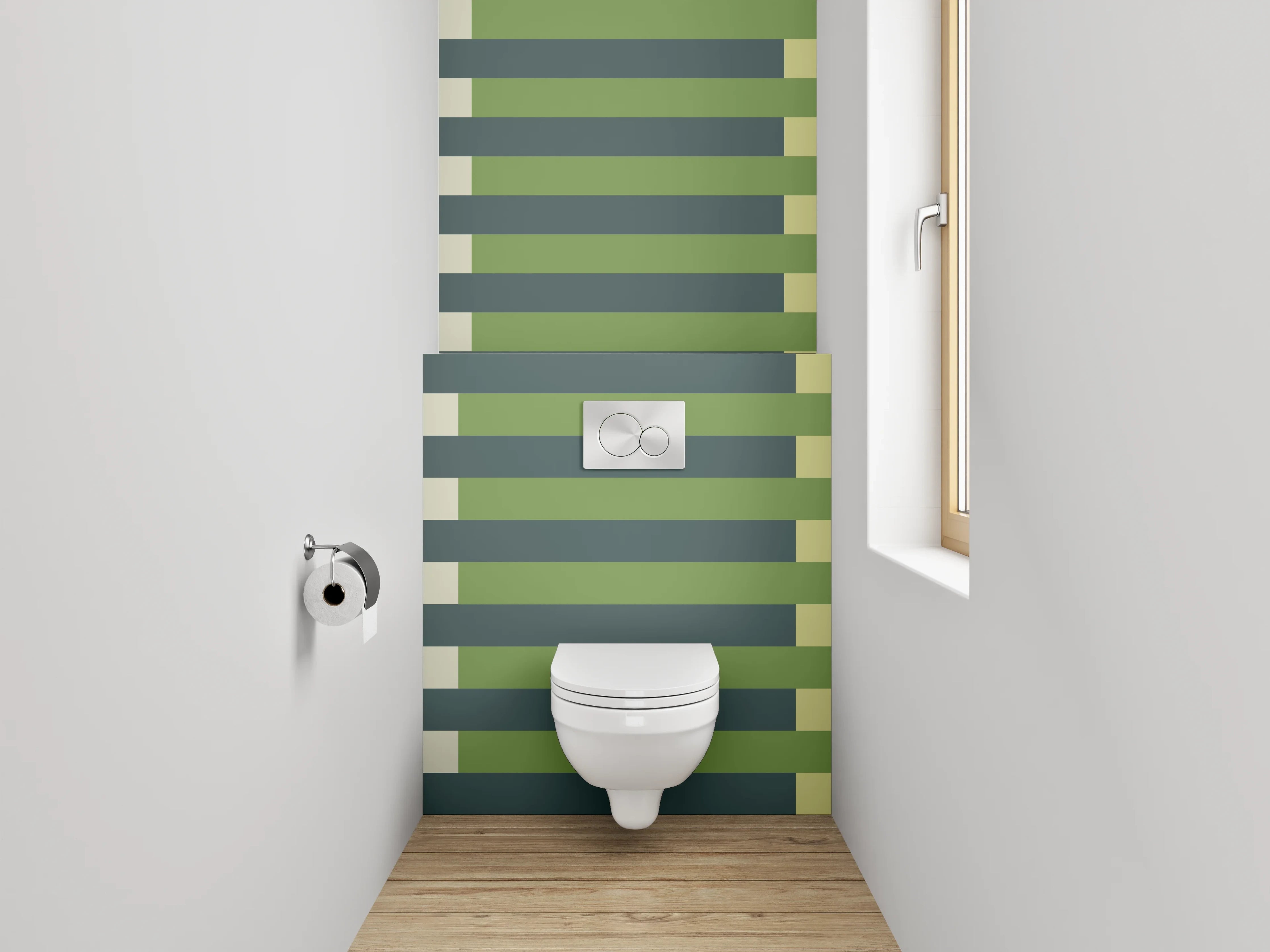 WC-Rückwand - Abstrakte grün-beige Streifenmuster Kunst