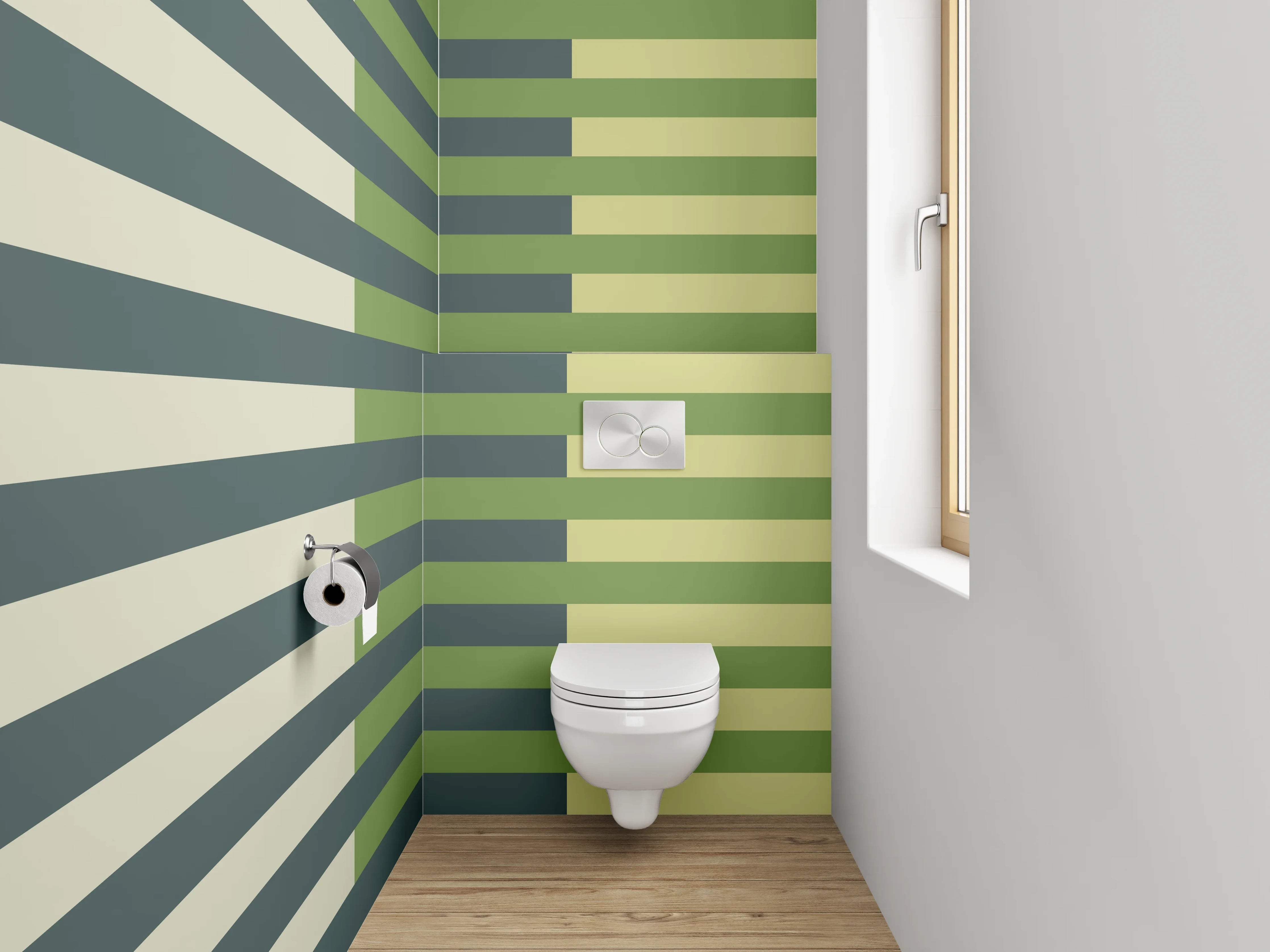 WC-Rückwand - Abstrakte grün-beige Streifenmuster Kunst