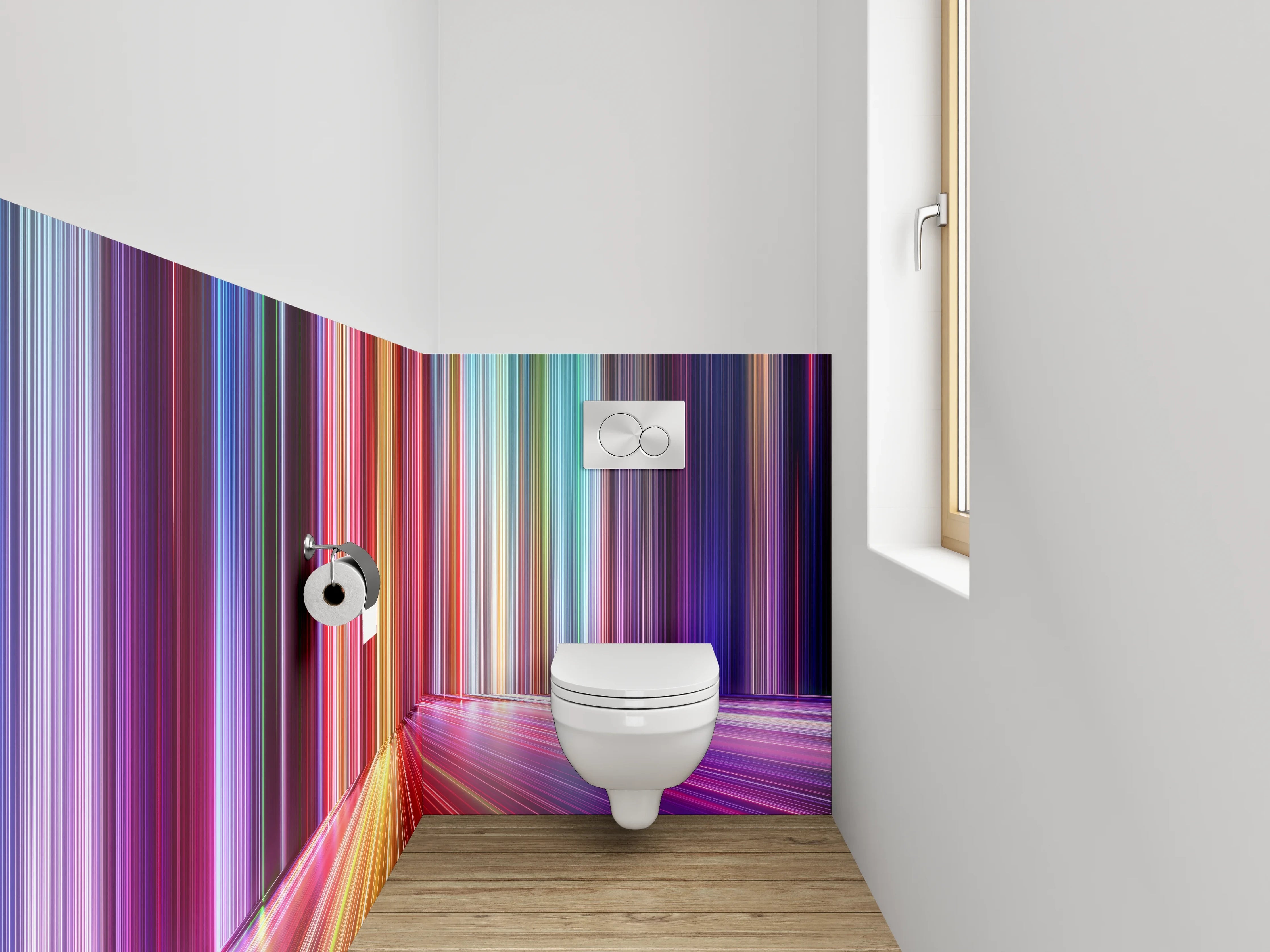 WC-Rückwand - Abstrakte leuchtende Lichtstreifen Bunt
