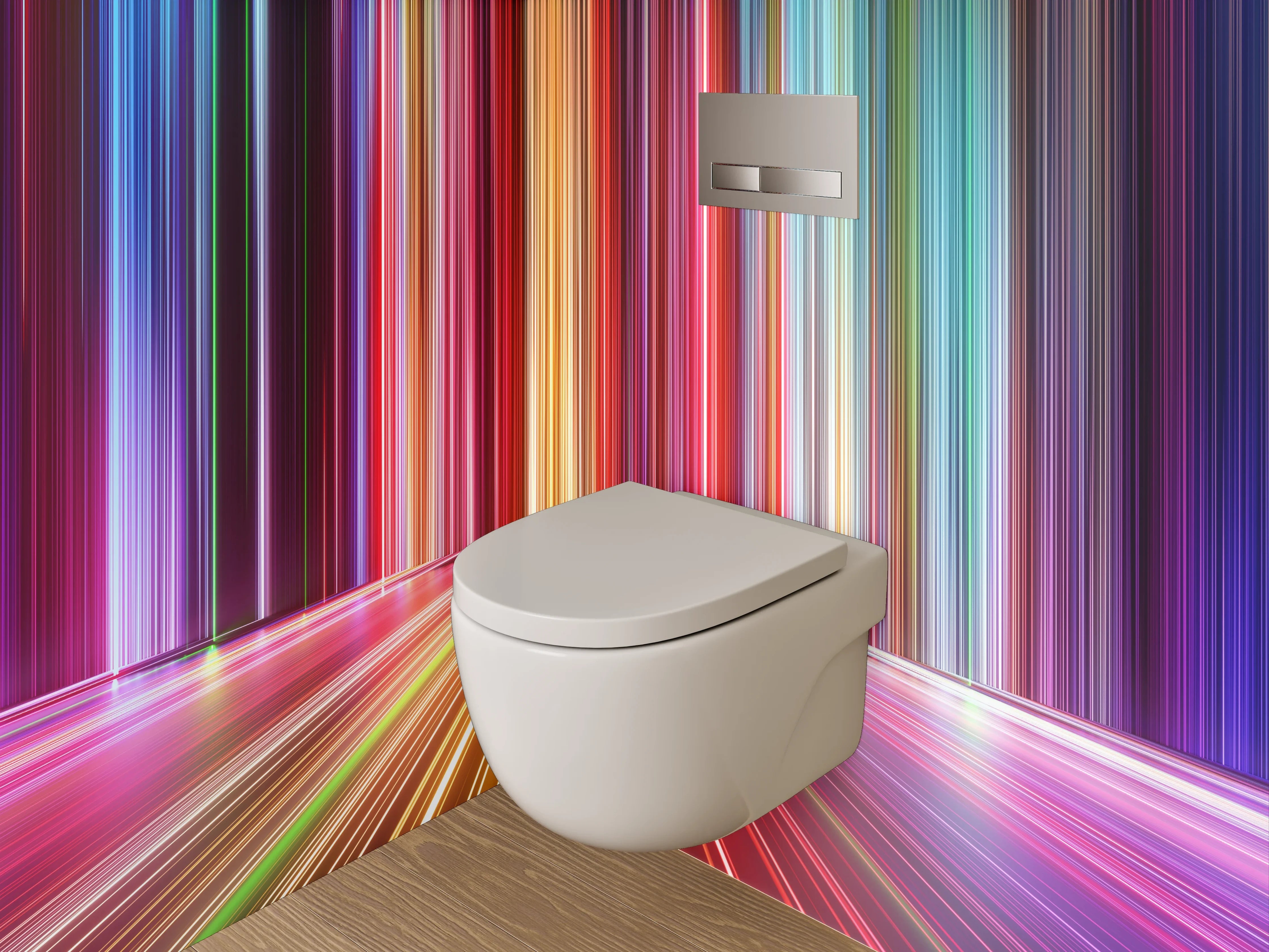 WC-Rückwand - Abstrakte leuchtende Lichtstreifen Bunt