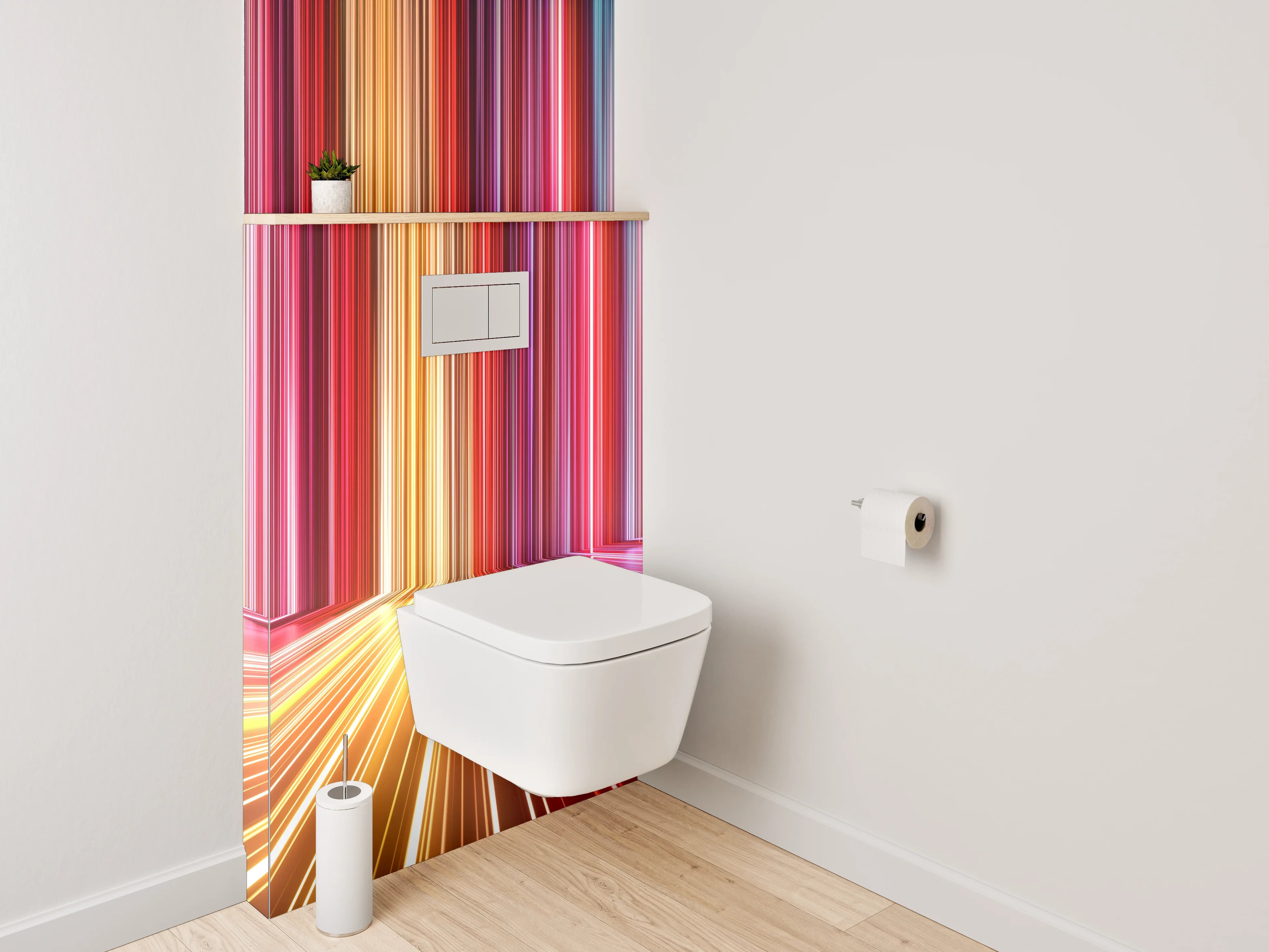 WC-Rückwand - Abstrakte leuchtende Lichtstreifen Bunt