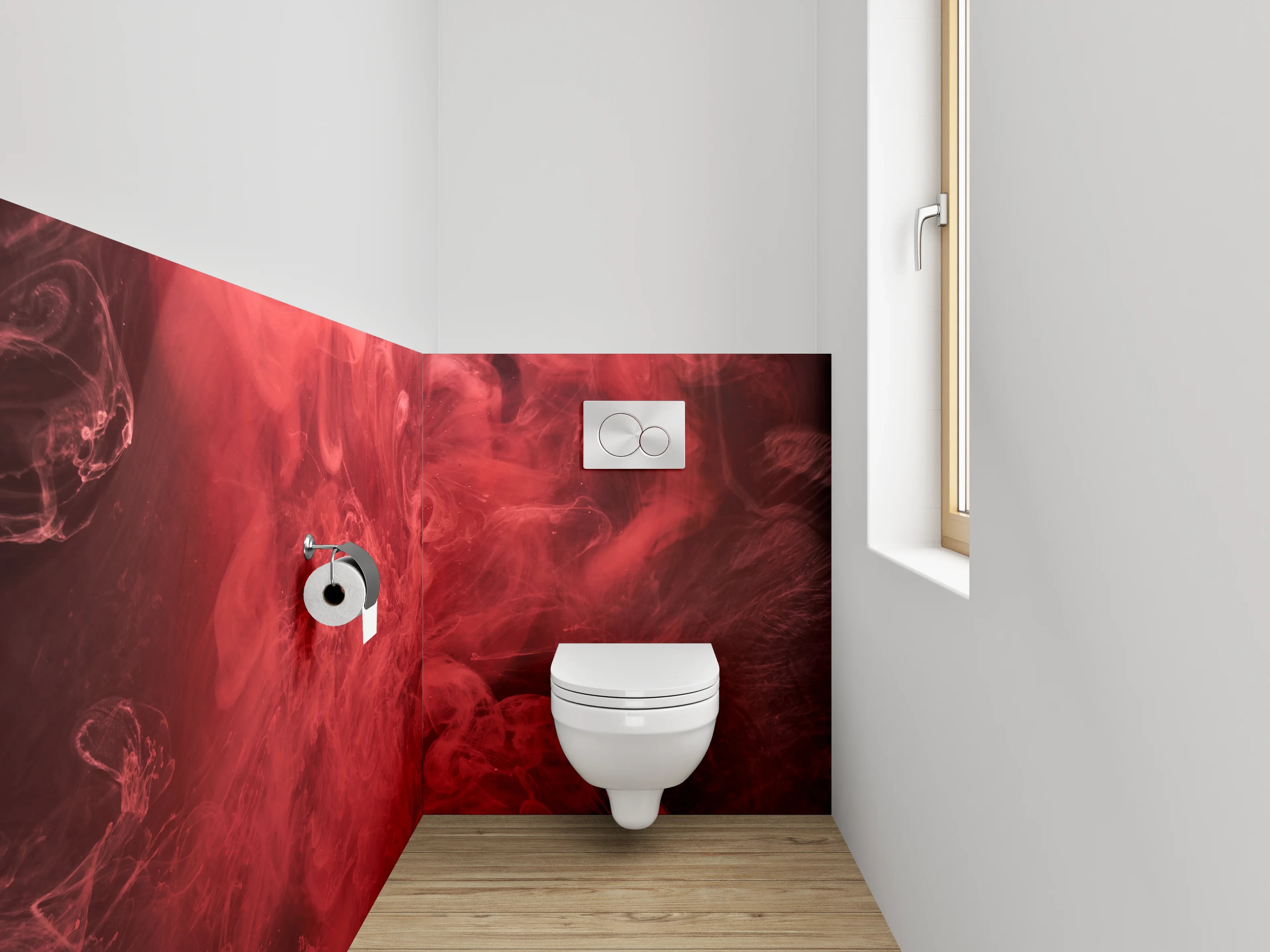 WC-Rückwand - Abstrakte rote Rauchwolken Kunstmotiv
