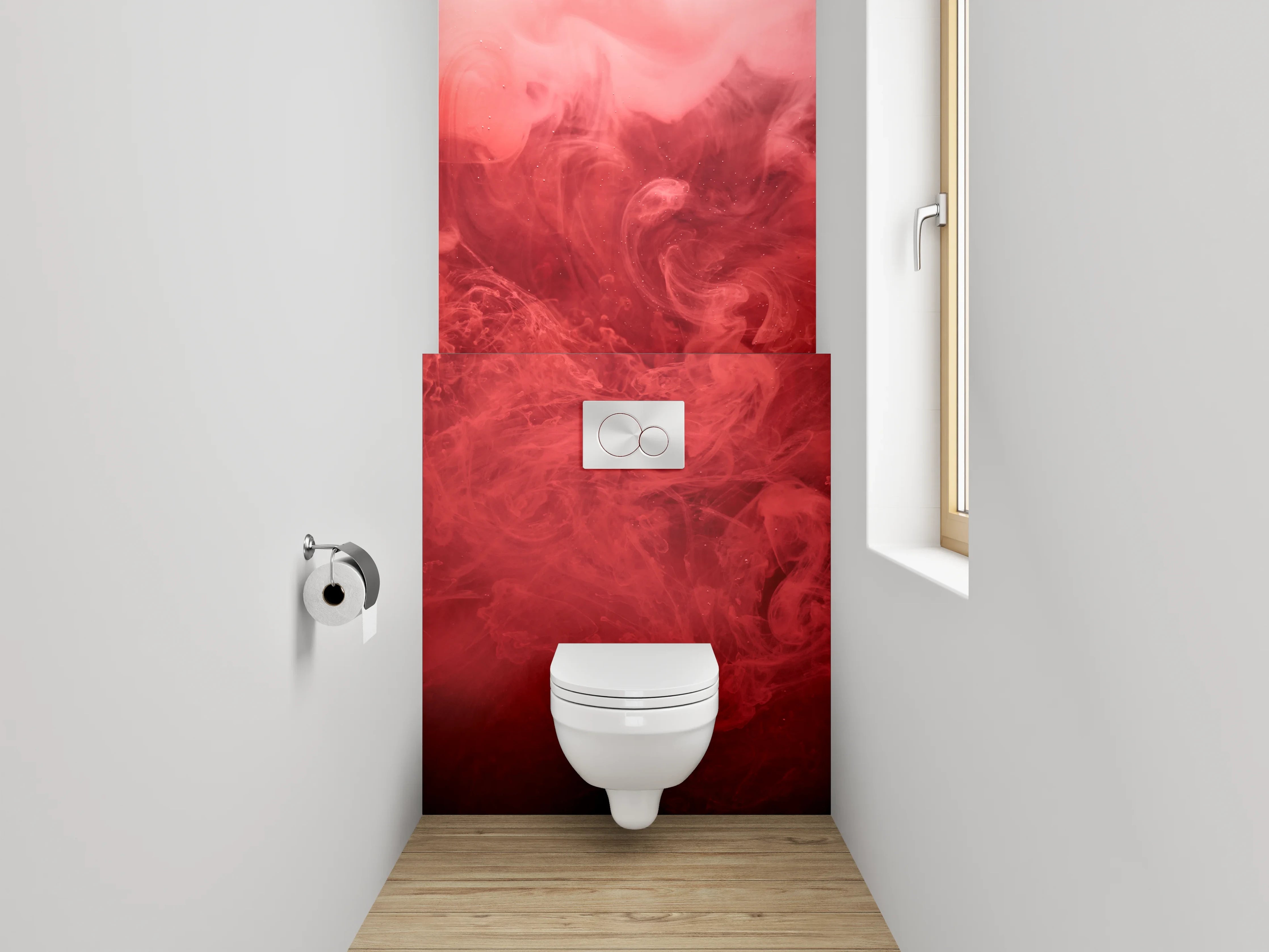 WC-Rückwand - Abstrakte rote Rauchwolken Kunstmotiv