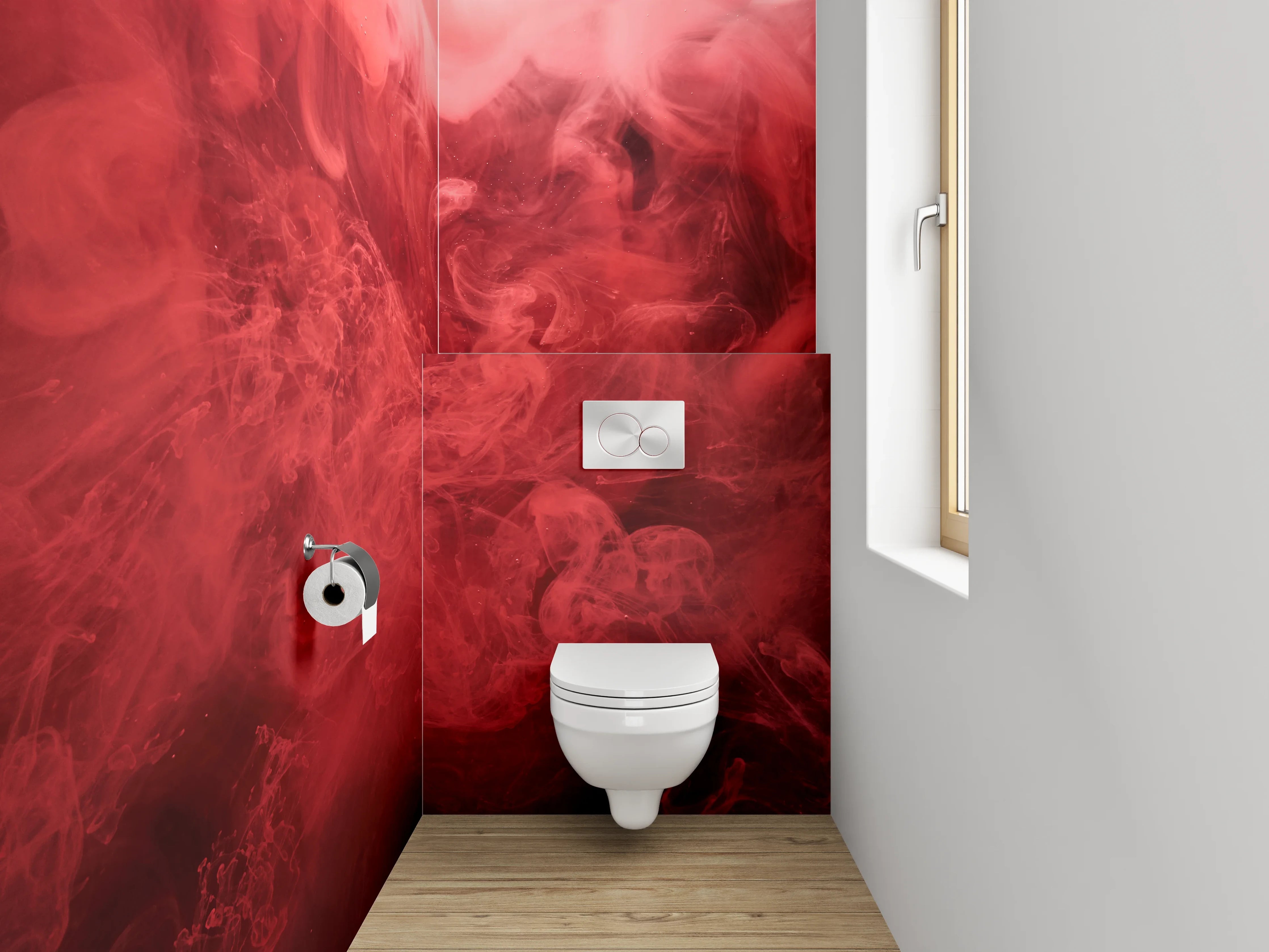WC-Rückwand - Abstrakte rote Rauchwolken Kunstmotiv