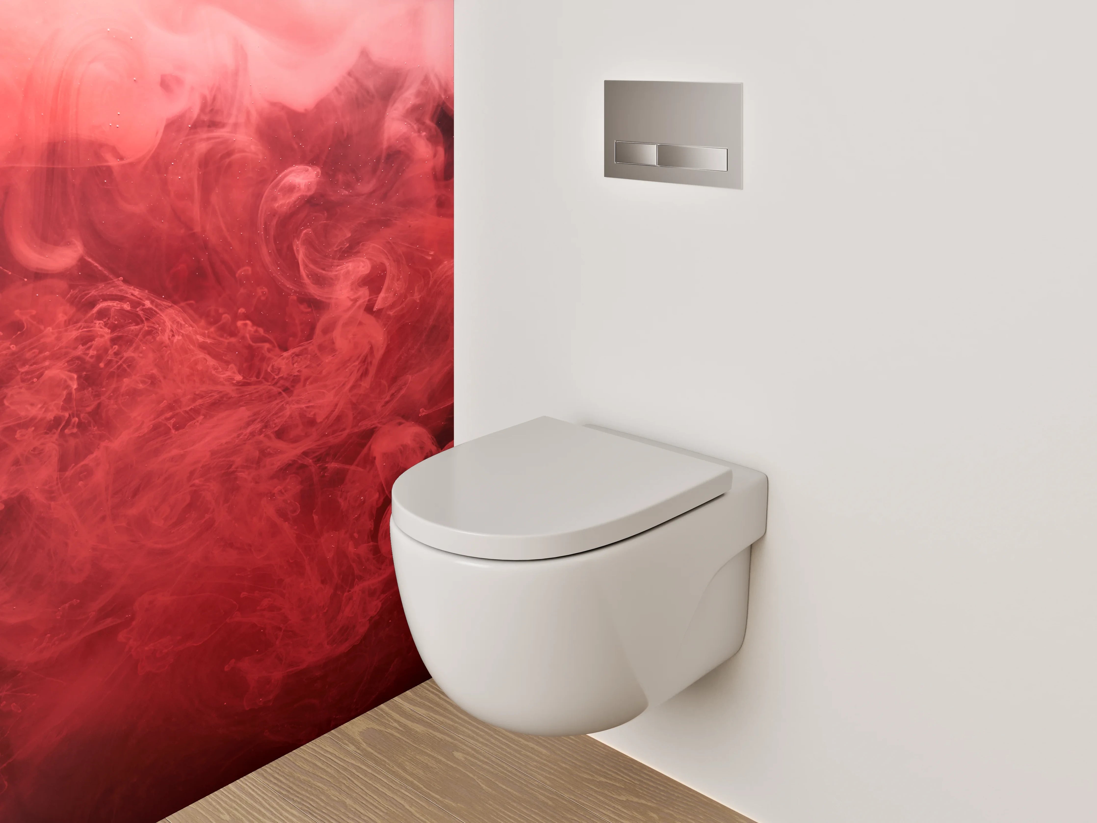 WC-Rückwand - Abstrakte rote Rauchwolken Kunstmotiv