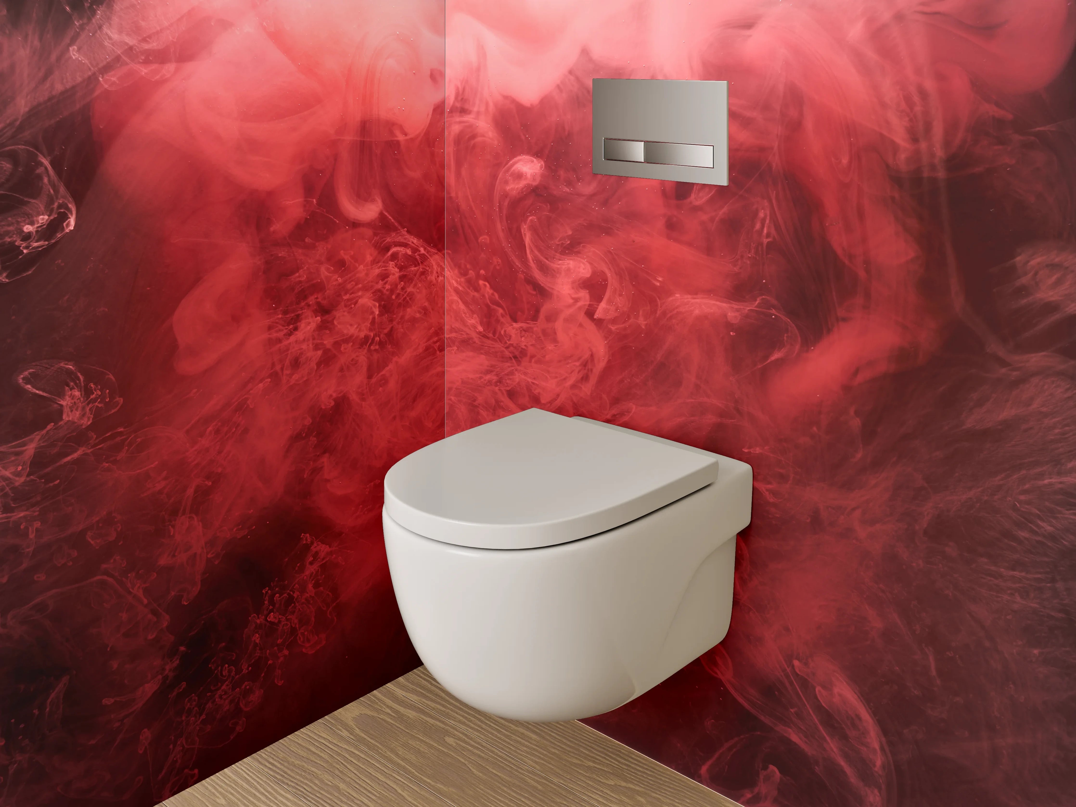WC-Rückwand - Abstrakte rote Rauchwolken Kunstmotiv