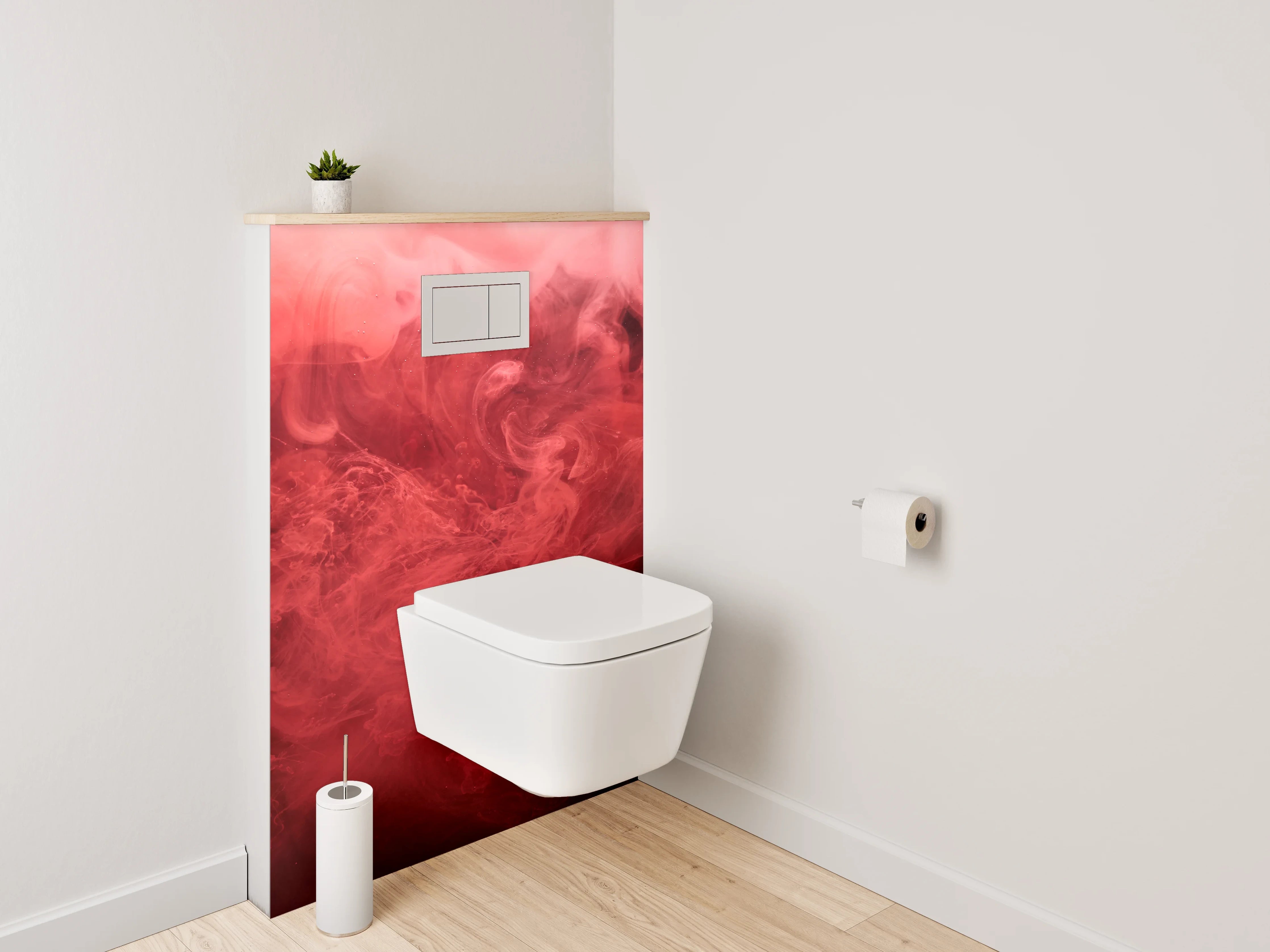 WC-Rückwand - Abstrakte rote Rauchwolken Kunstmotiv