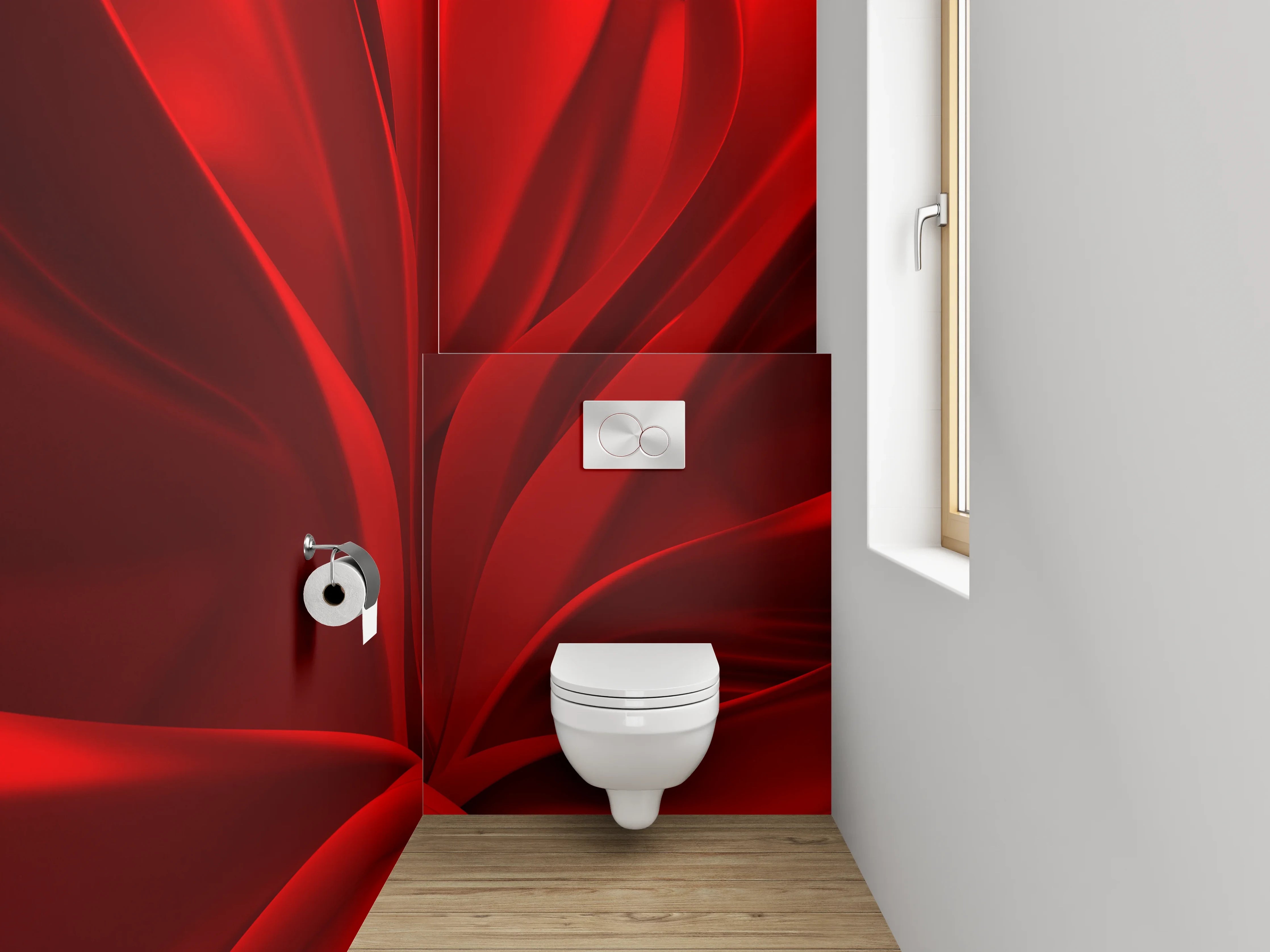 WC-Rückwand - Abstrakte rote Stofffalten