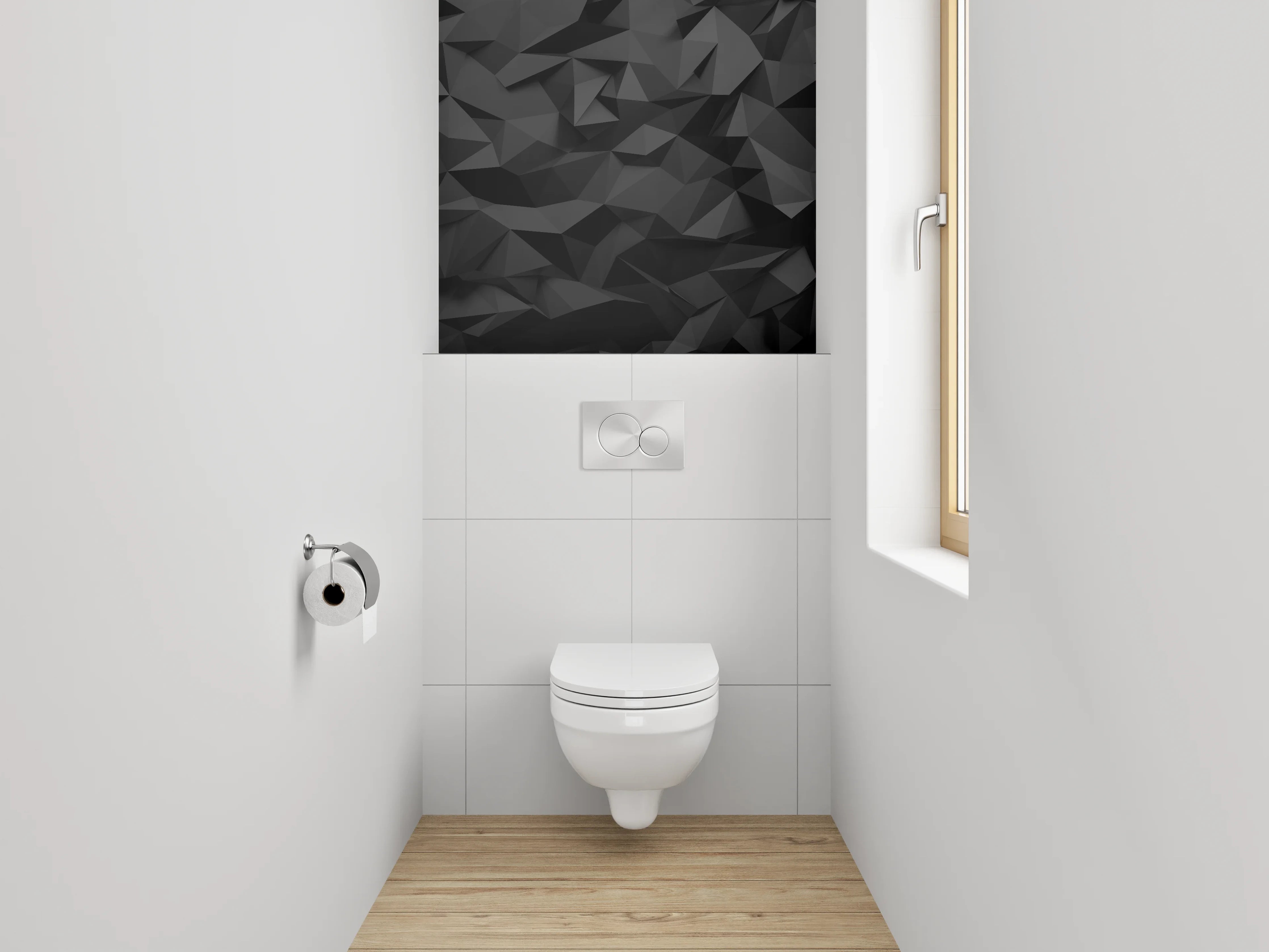 WC-Rückwand - Abstrakte schwarze 3D-Polygon-Struktur