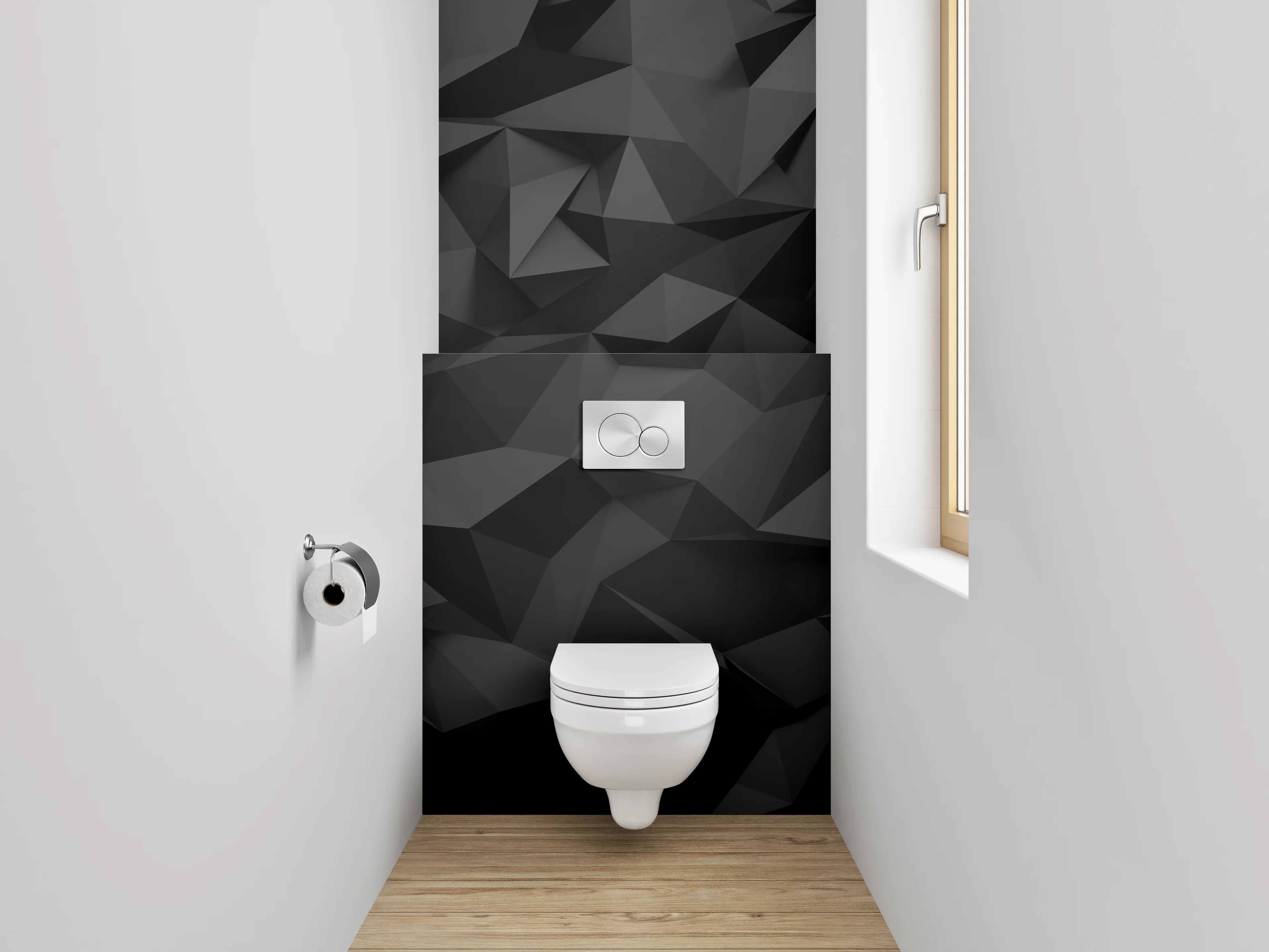 WC-Rückwand - Abstrakte schwarze 3D-Polygon-Struktur