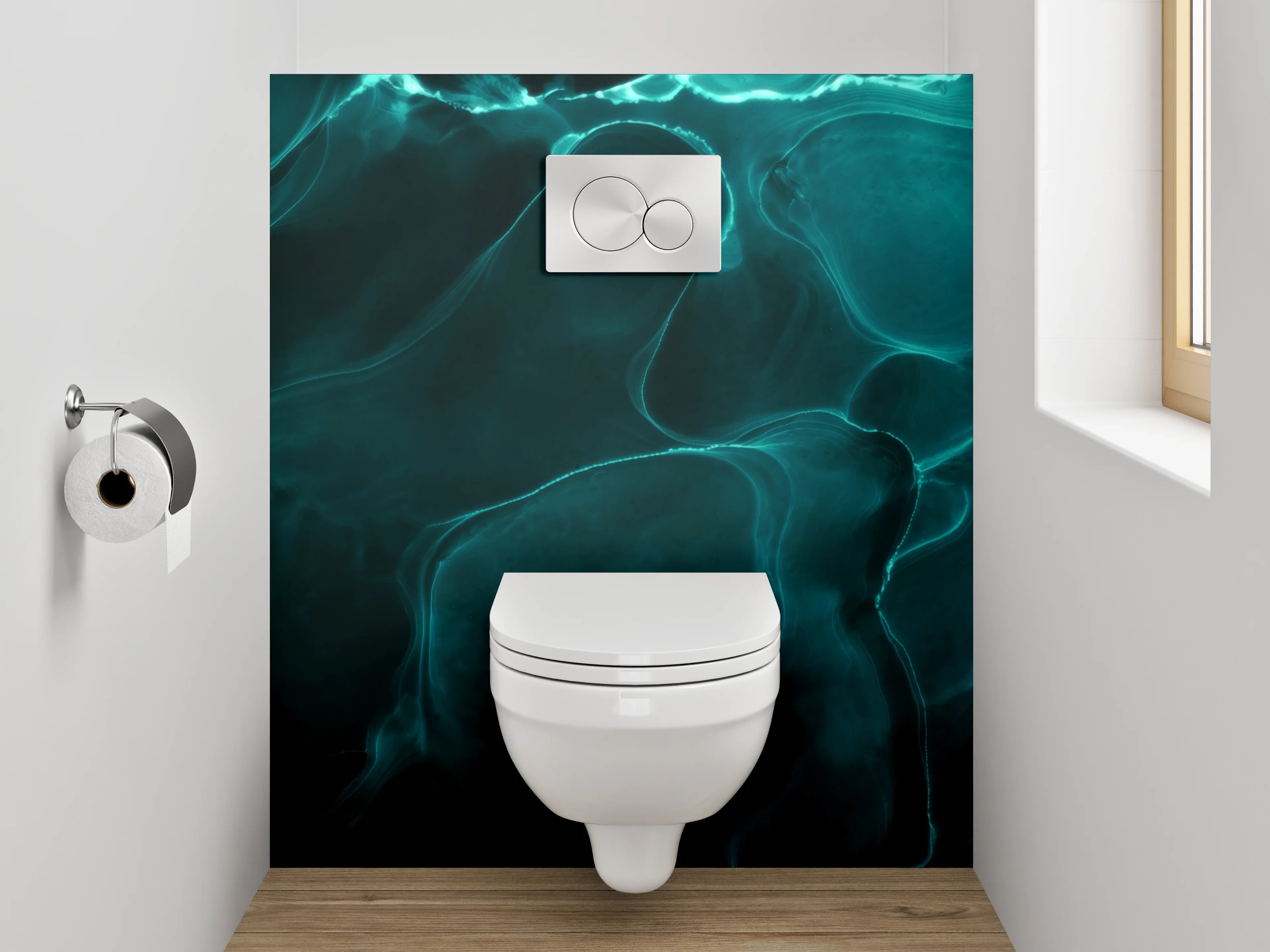 WC-Rückwand - Abstrakte türkis-blau Wellenoptik