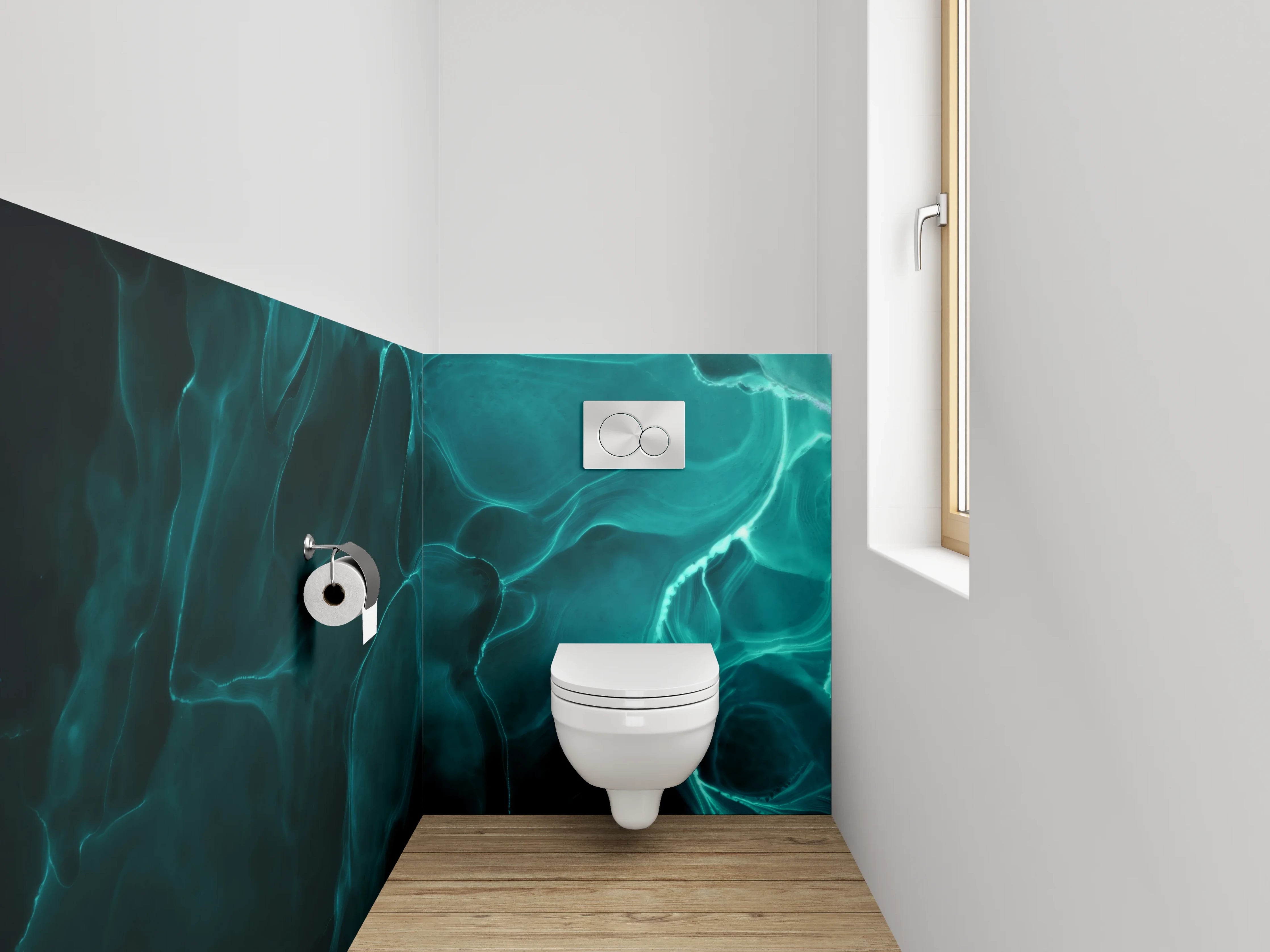 WC-Rückwand - Abstrakte türkis-blau Wellenoptik