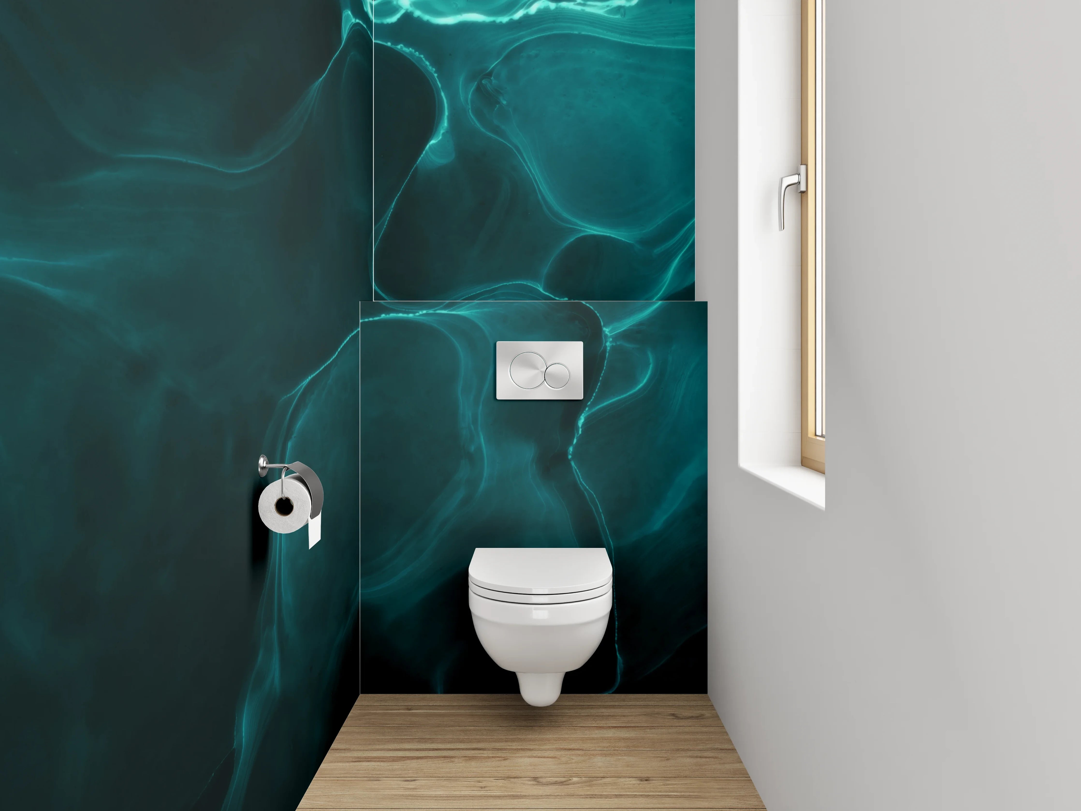 WC-Rückwand - Abstrakte türkis-blau Wellenoptik