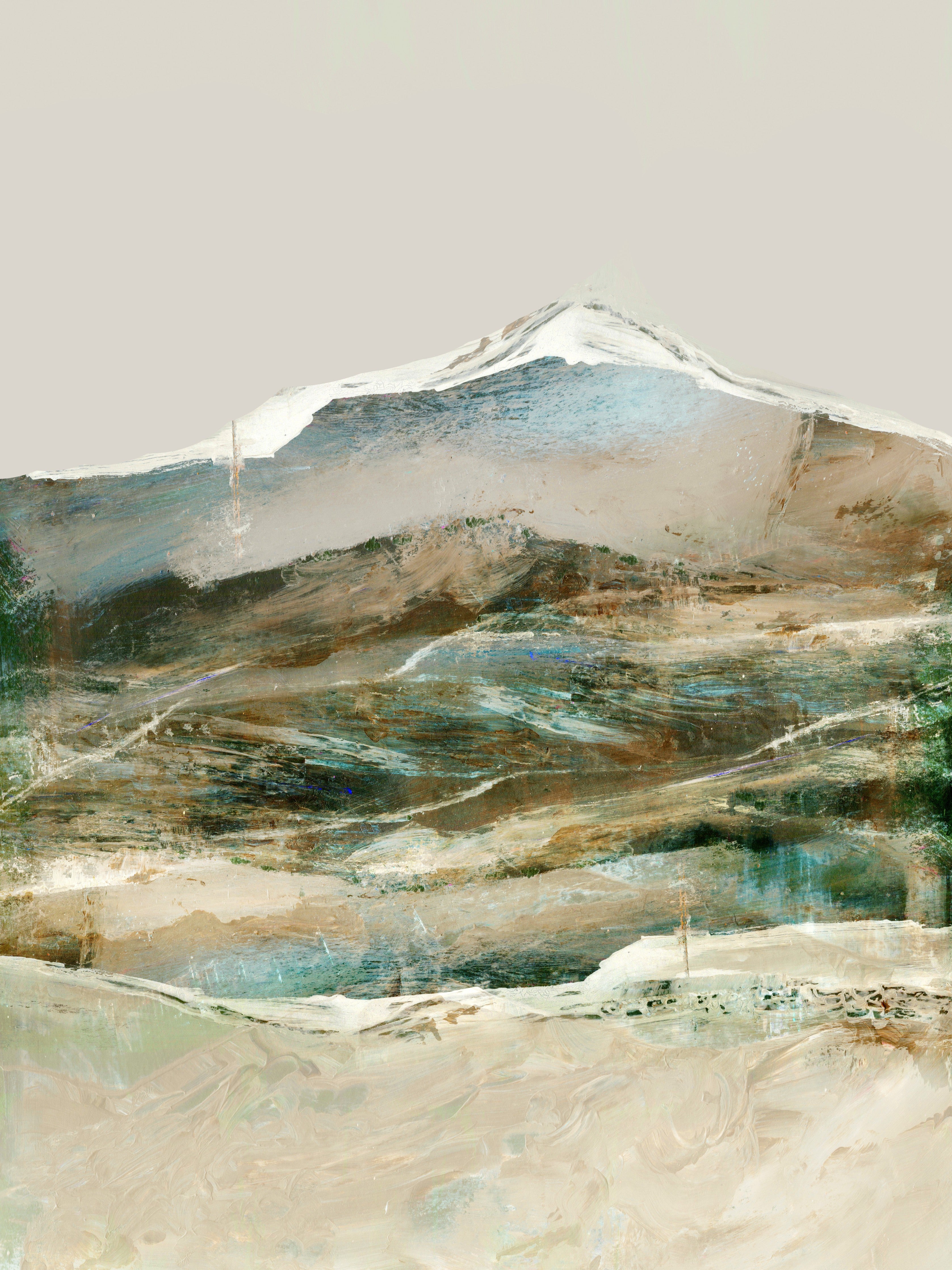 WC-Rückwand-Abstrakter Berg Aquarell Weiß Braun