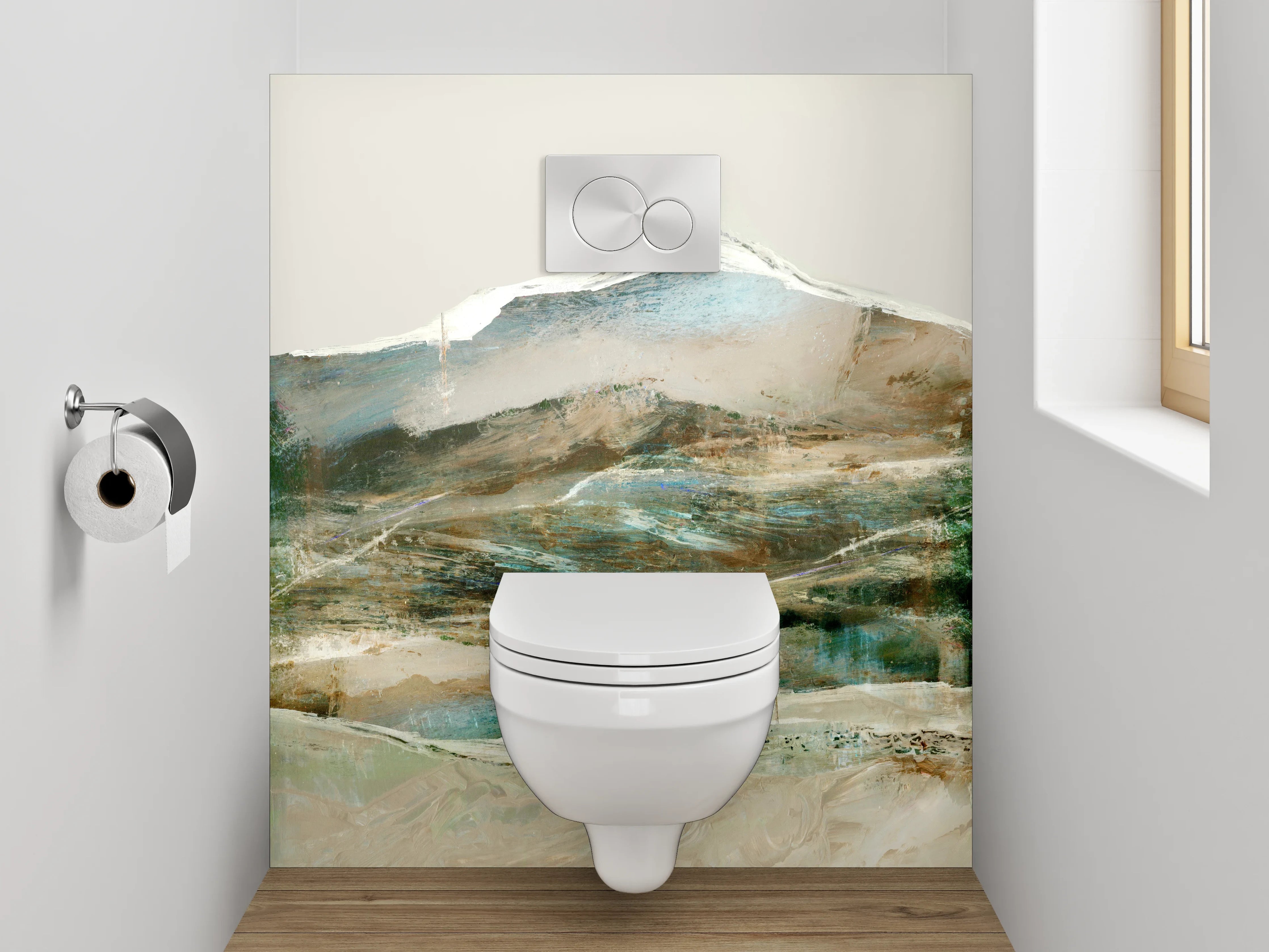 WC-Rückwand - Abstrakter Berg Aquarell Weiß Braun