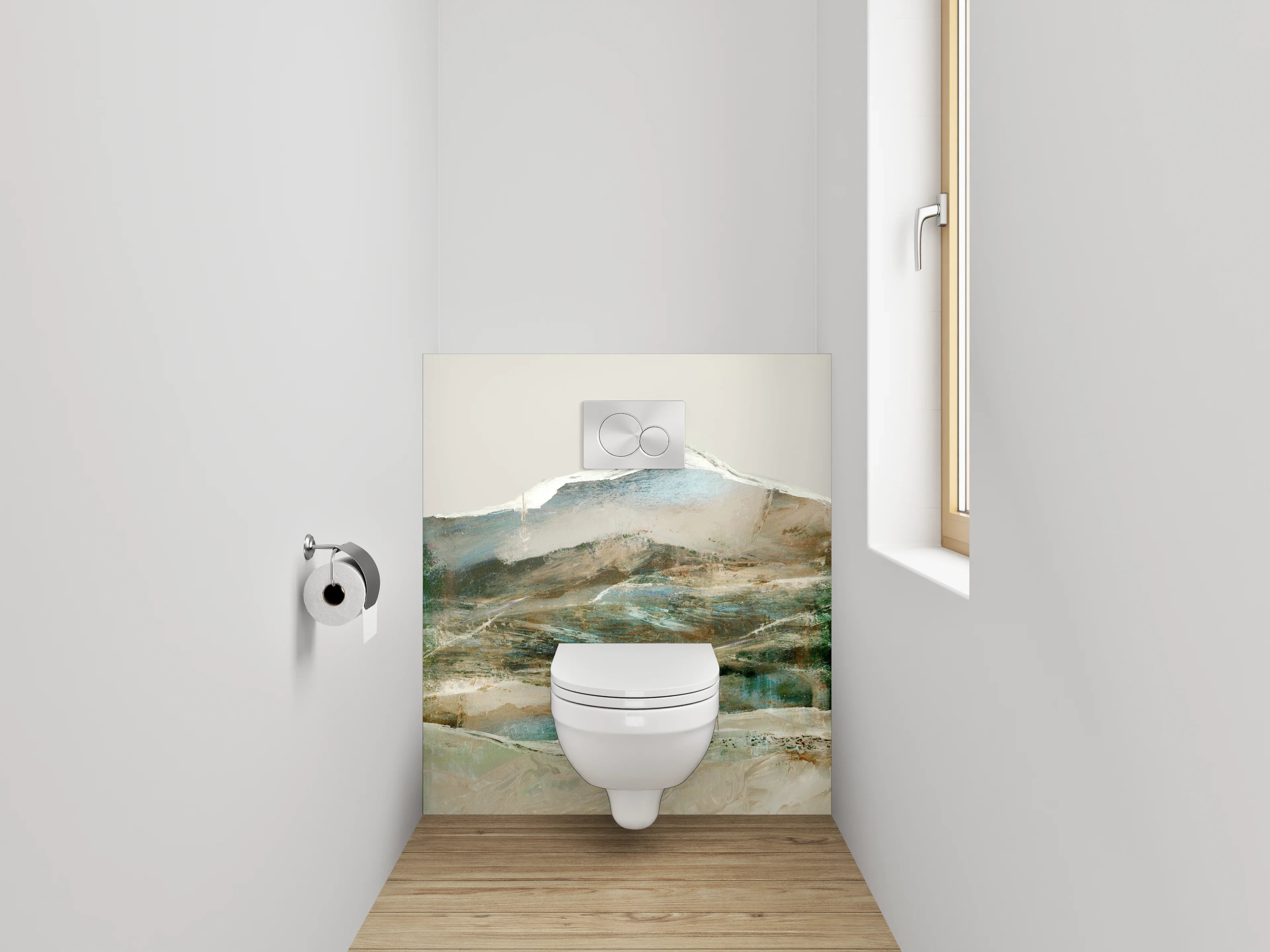 WC-Rückwand - Abstrakter Berg Aquarell Weiß Braun