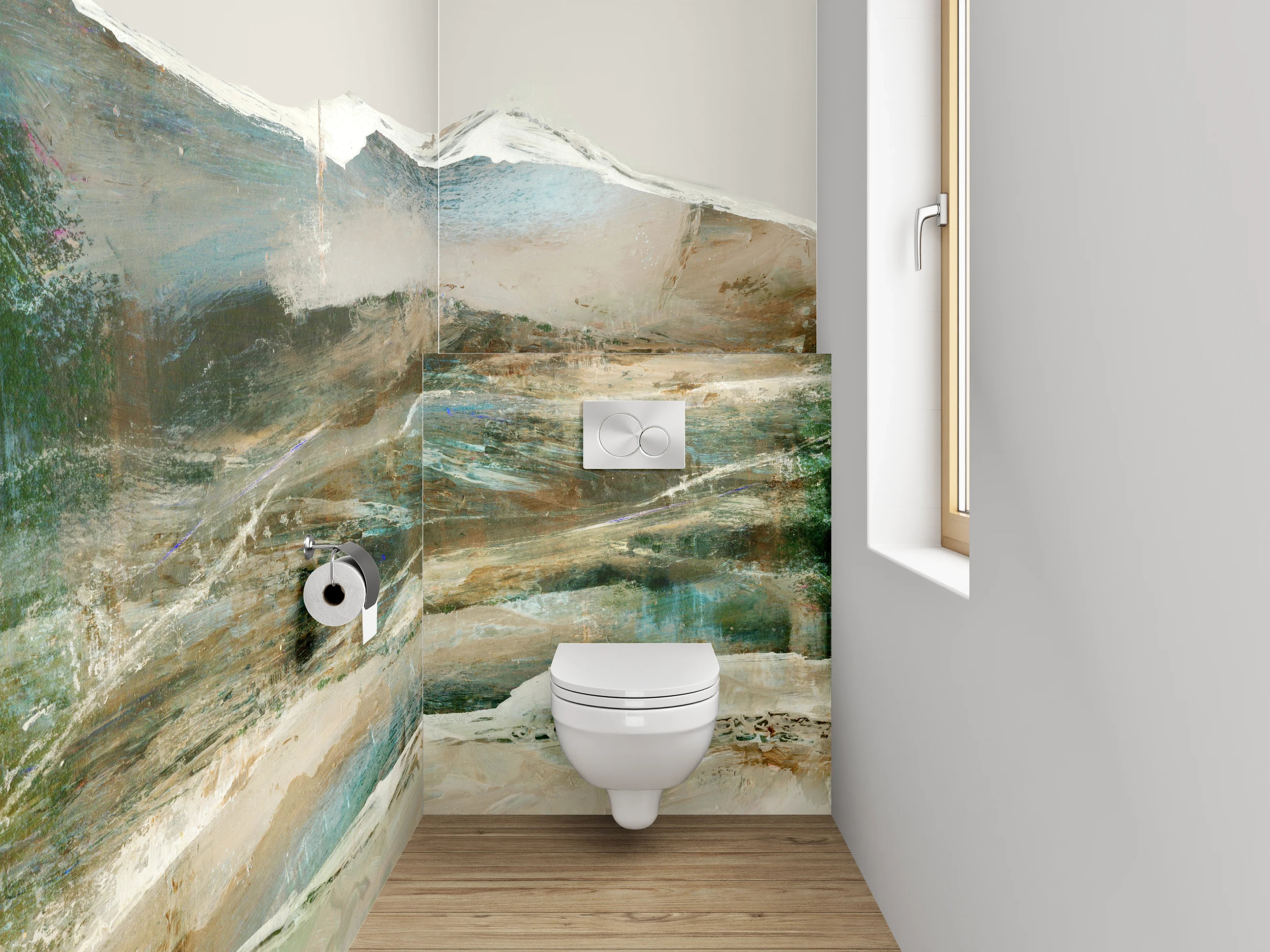 WC-Rückwand - Abstrakter Berg Aquarell Weiß Braun
