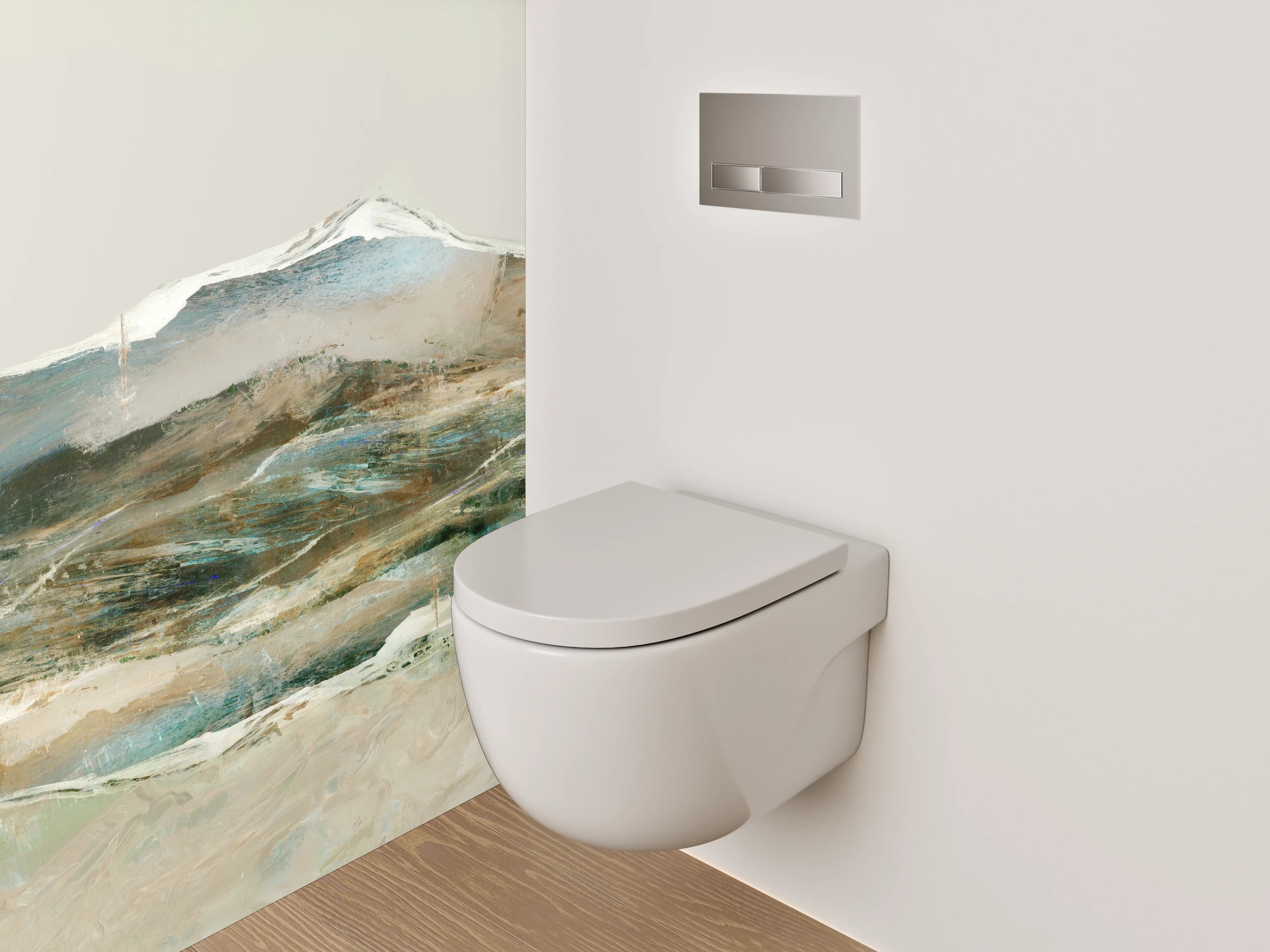 WC-Rückwand - Abstrakter Berg Aquarell Weiß Braun