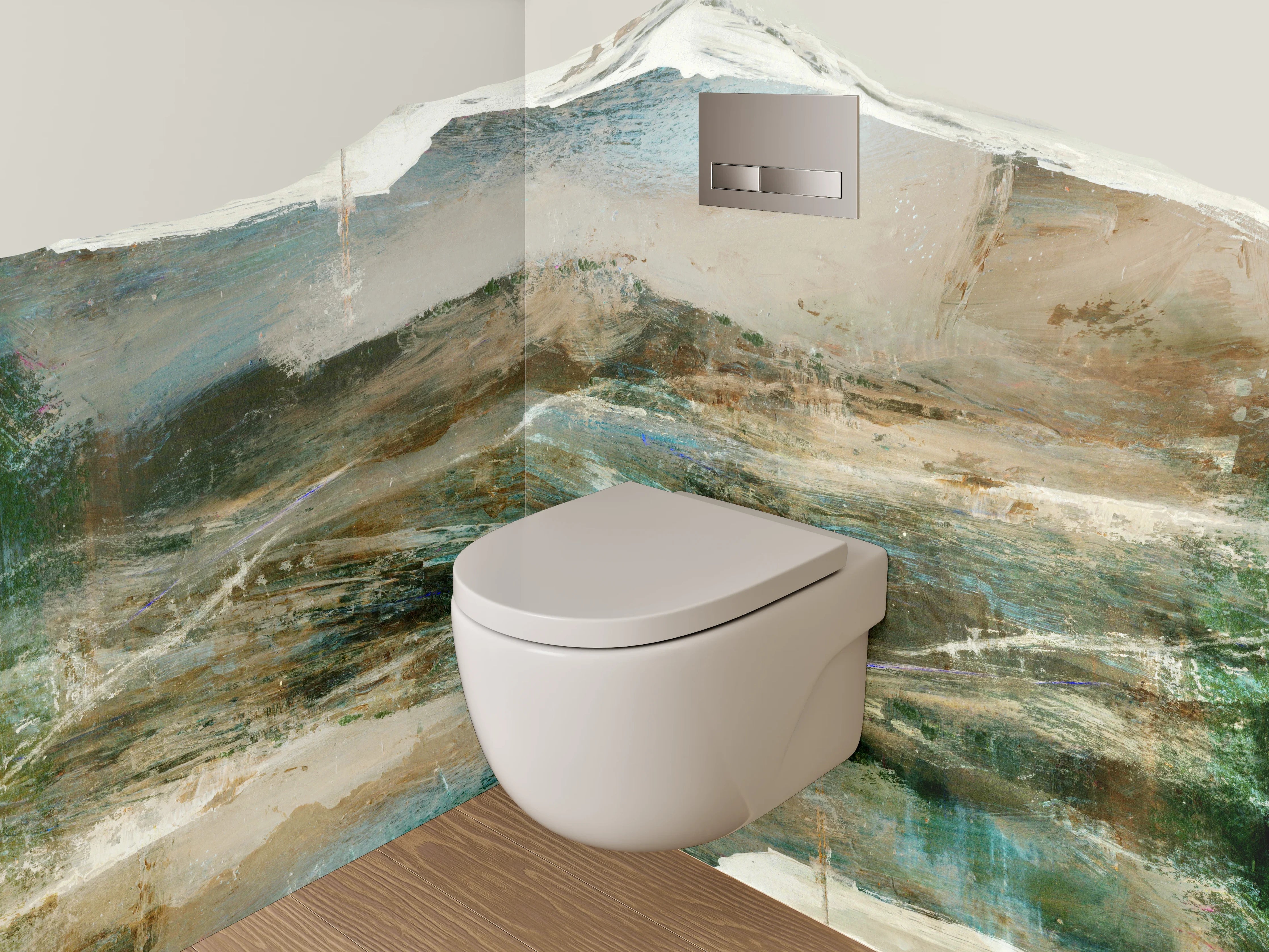 WC-Rückwand - Abstrakter Berg Aquarell Weiß Braun