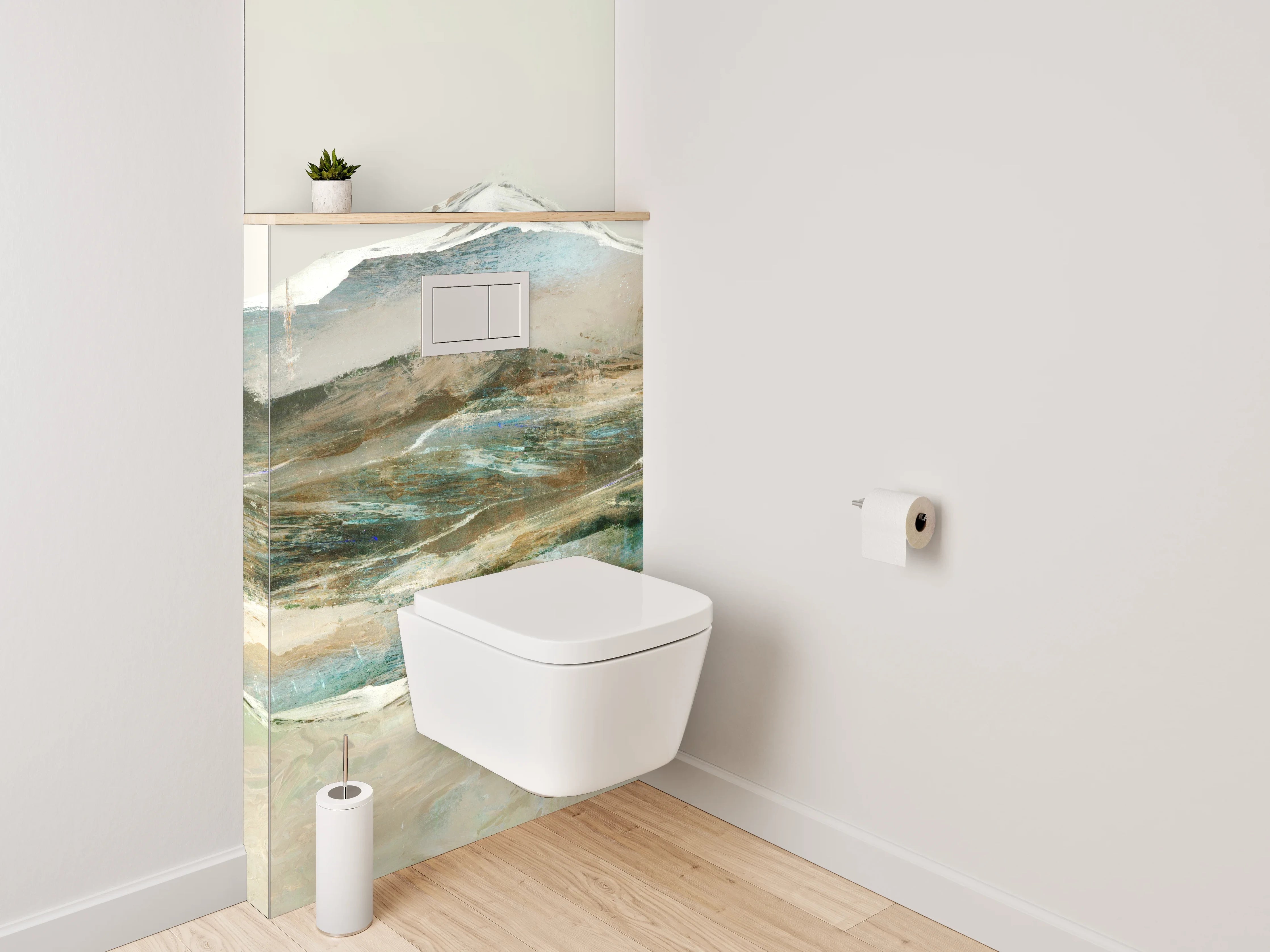 WC-Rückwand - Abstrakter Berg Aquarell Weiß Braun