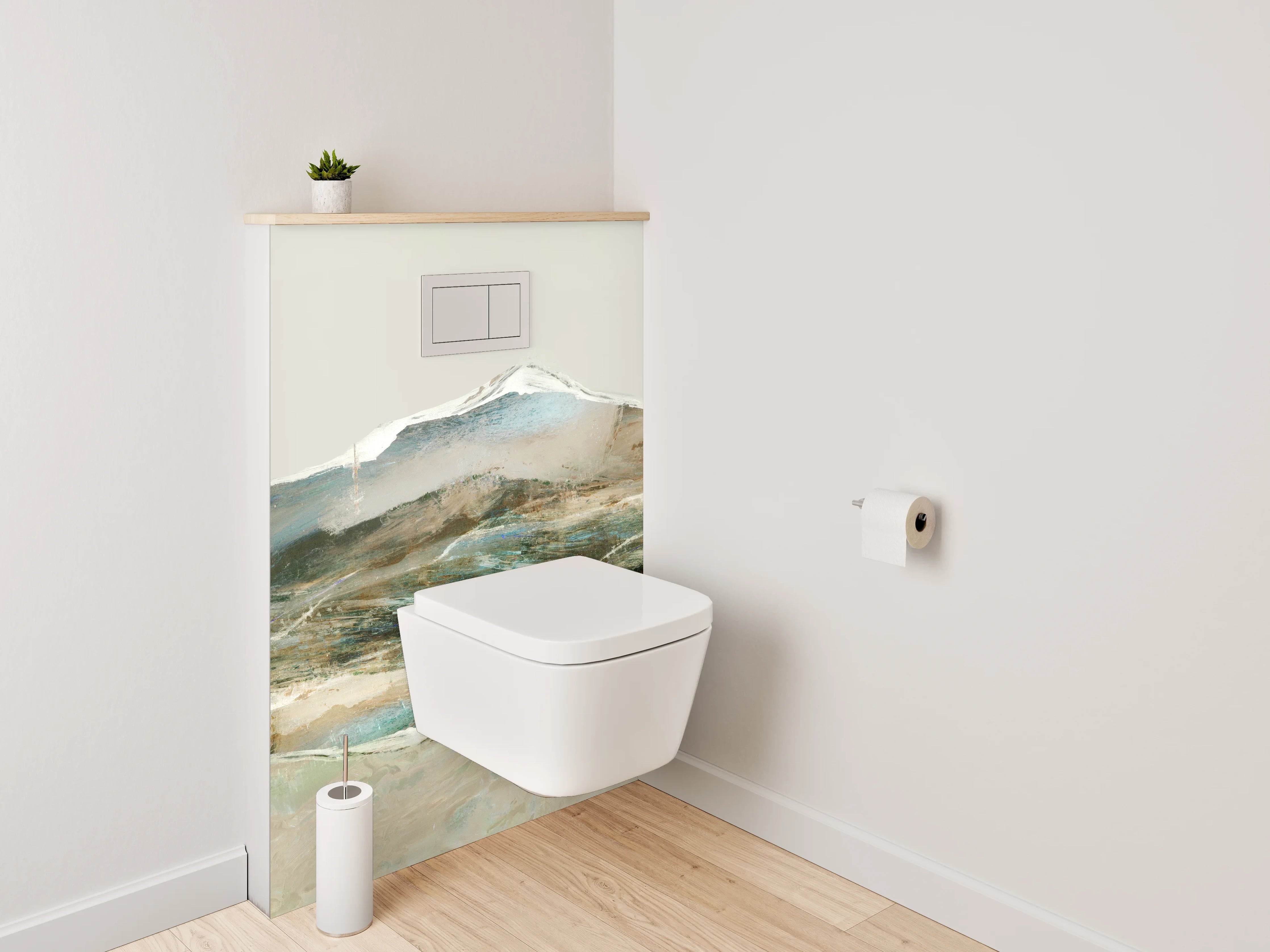WC-Rückwand - Abstrakter Berg Aquarell Weiß Braun