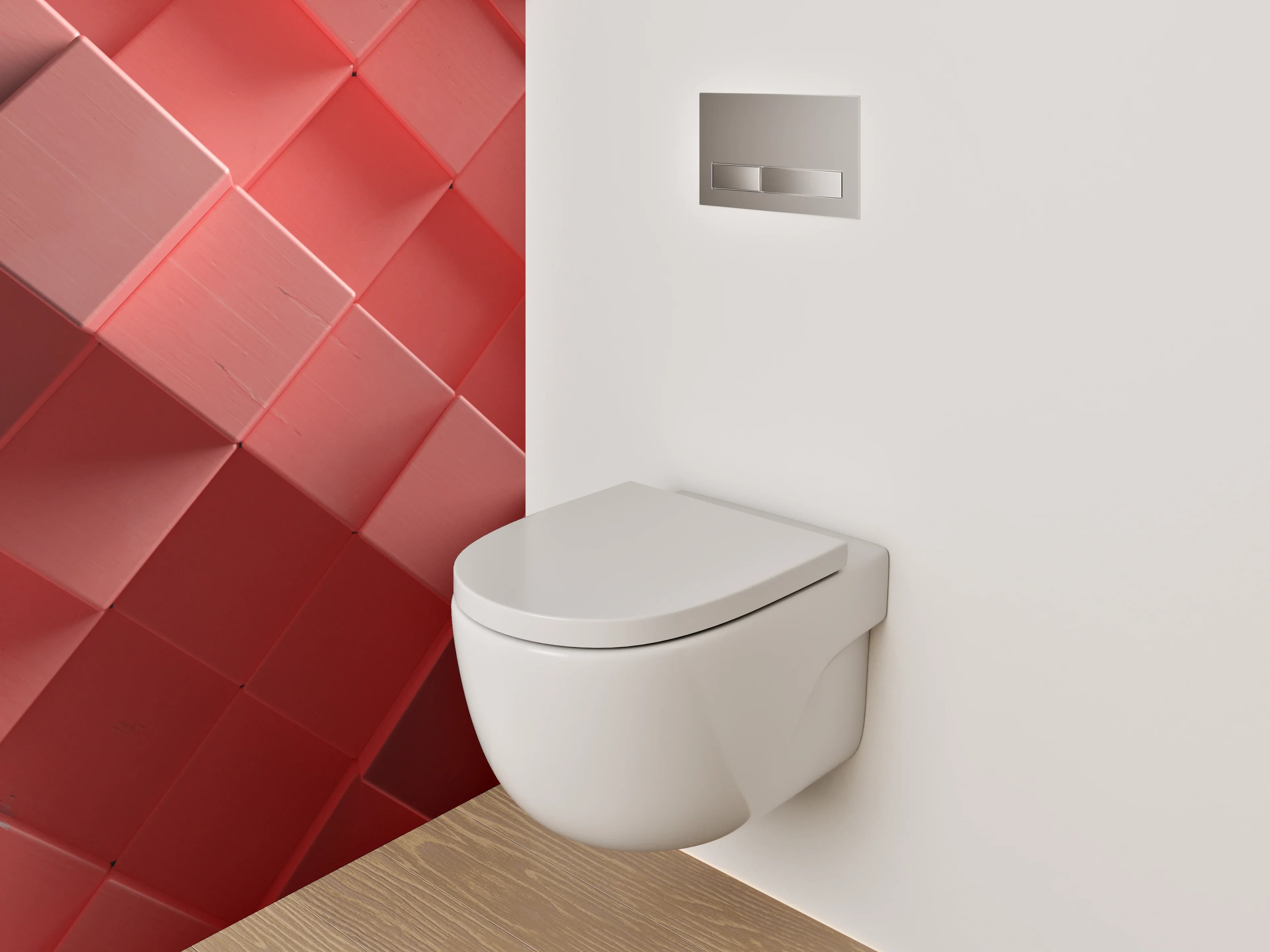 WC-Rückwand - Abstraktes 3D-Würfelmosaik in Rot