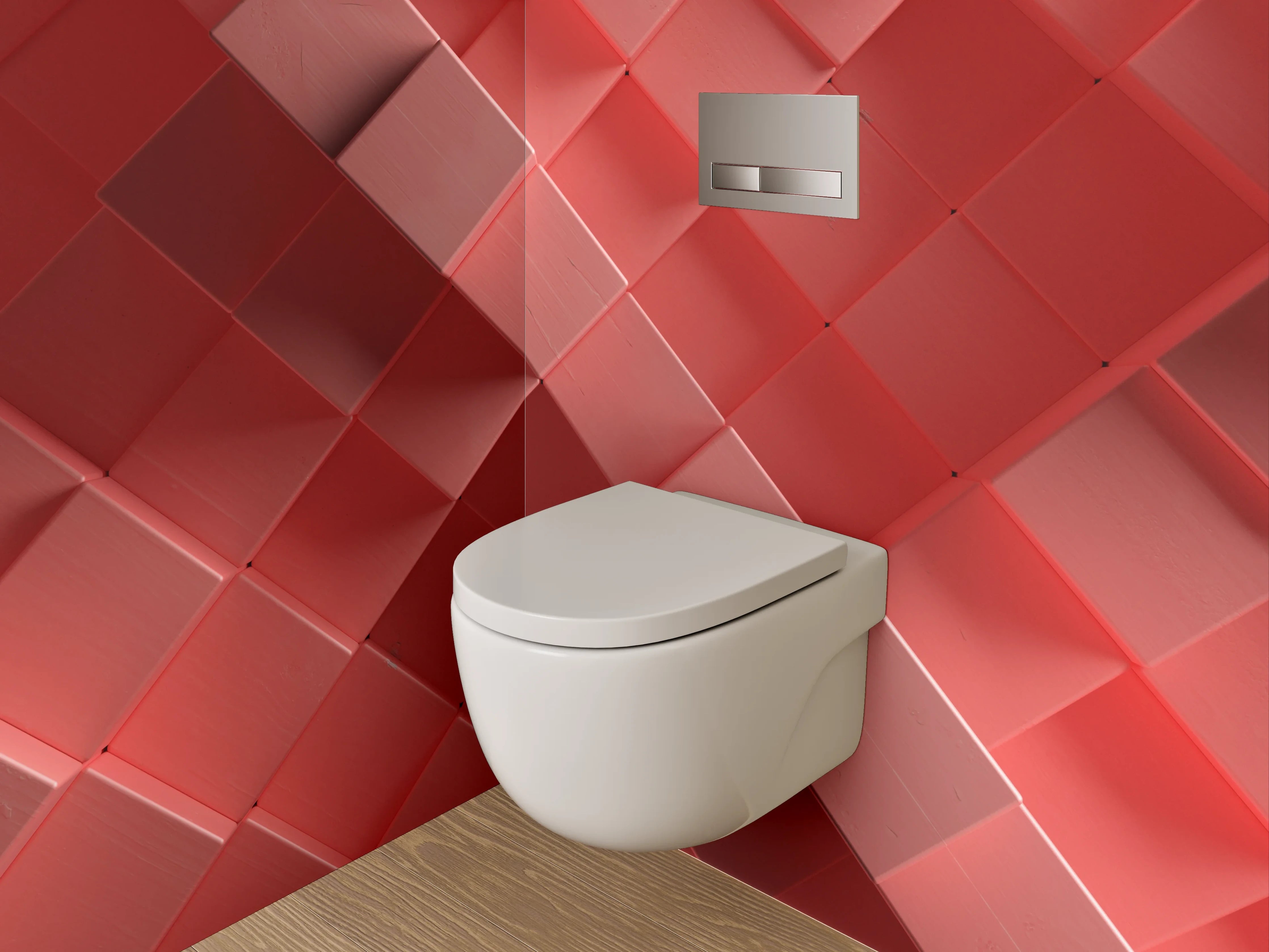 WC-Rückwand - Abstraktes 3D-Würfelmosaik in Rot