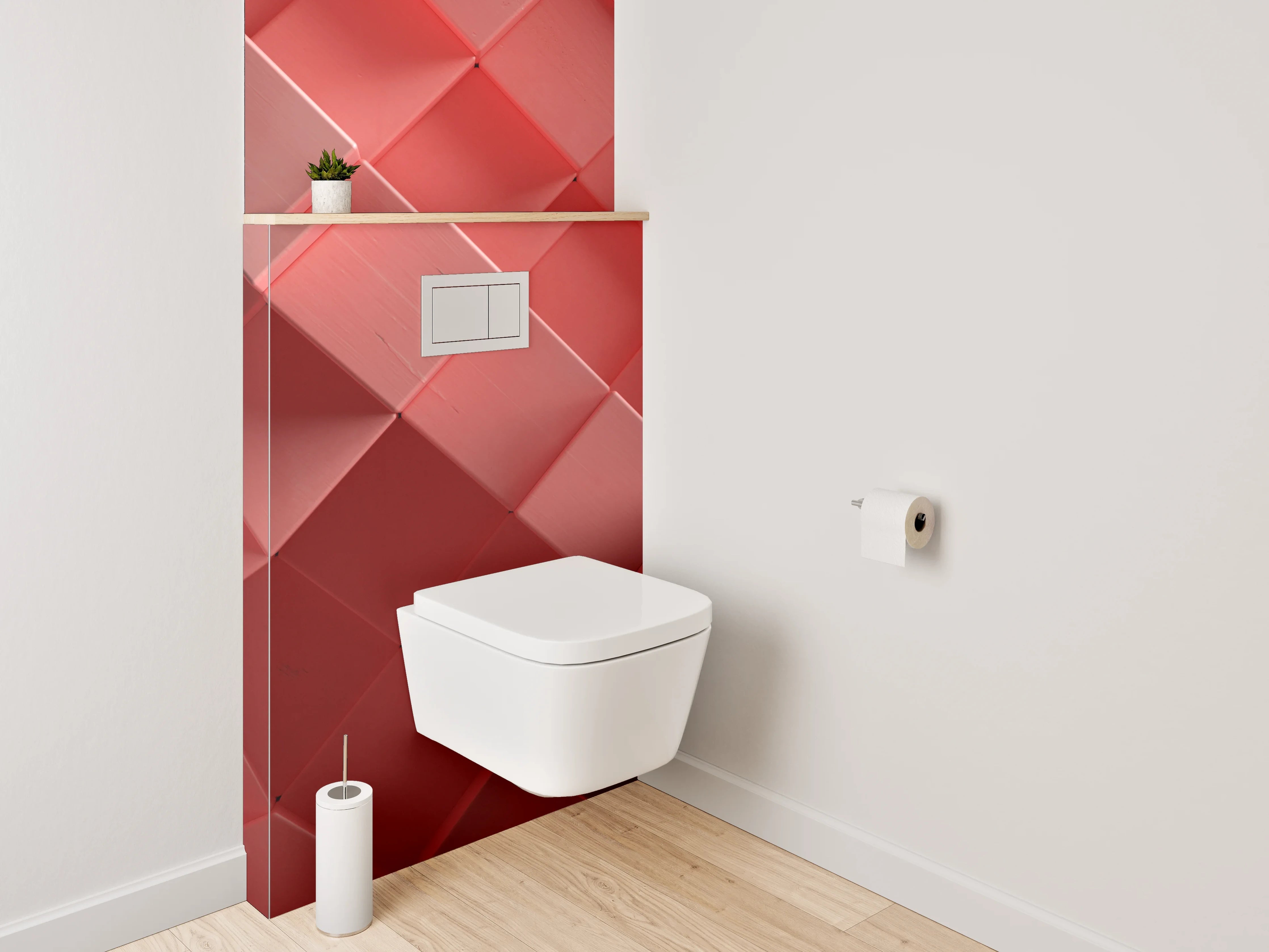 WC-Rückwand - Abstraktes 3D-Würfelmosaik in Rot