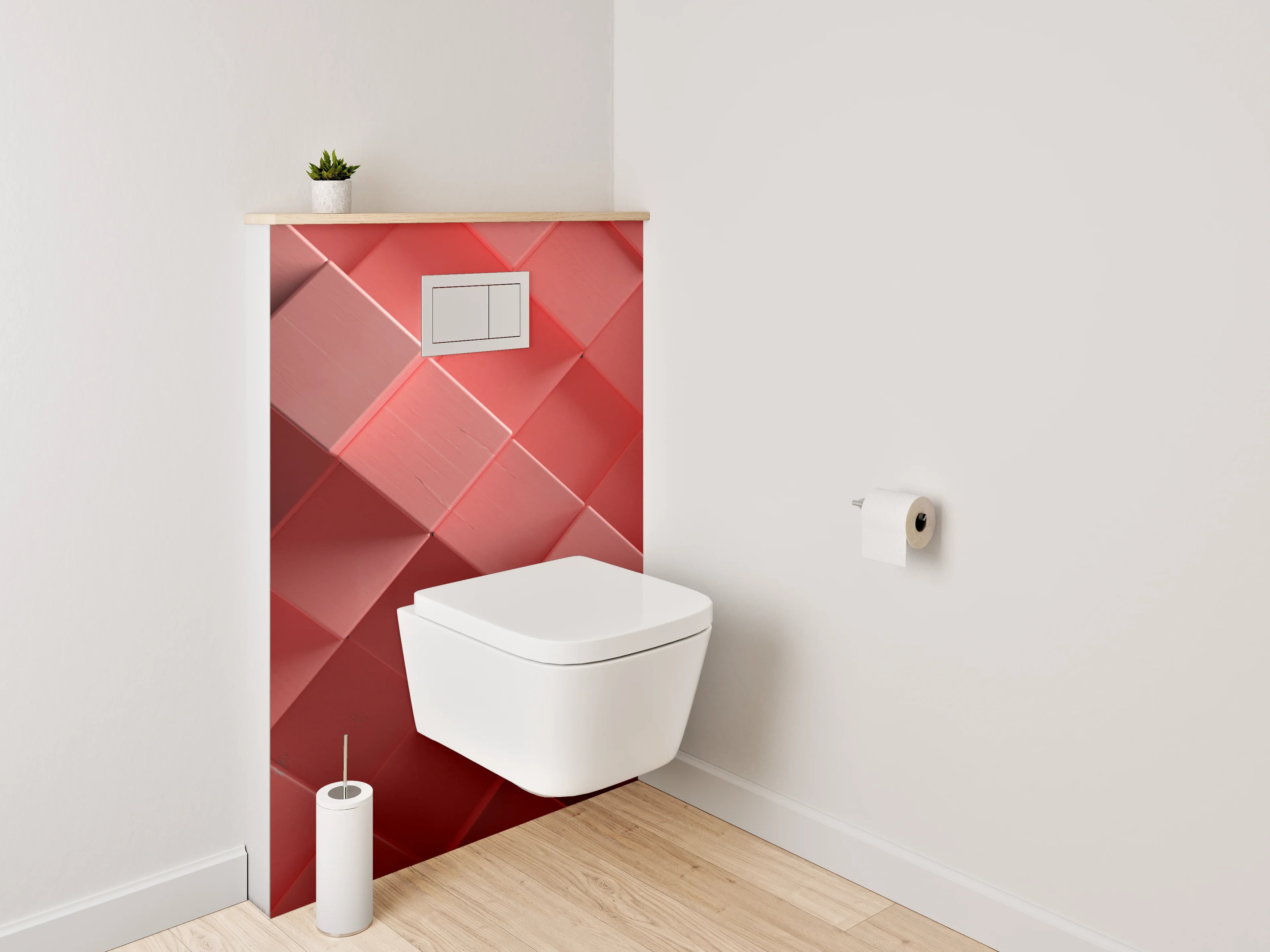 WC-Rückwand - Abstraktes 3D-Würfelmosaik in Rot
