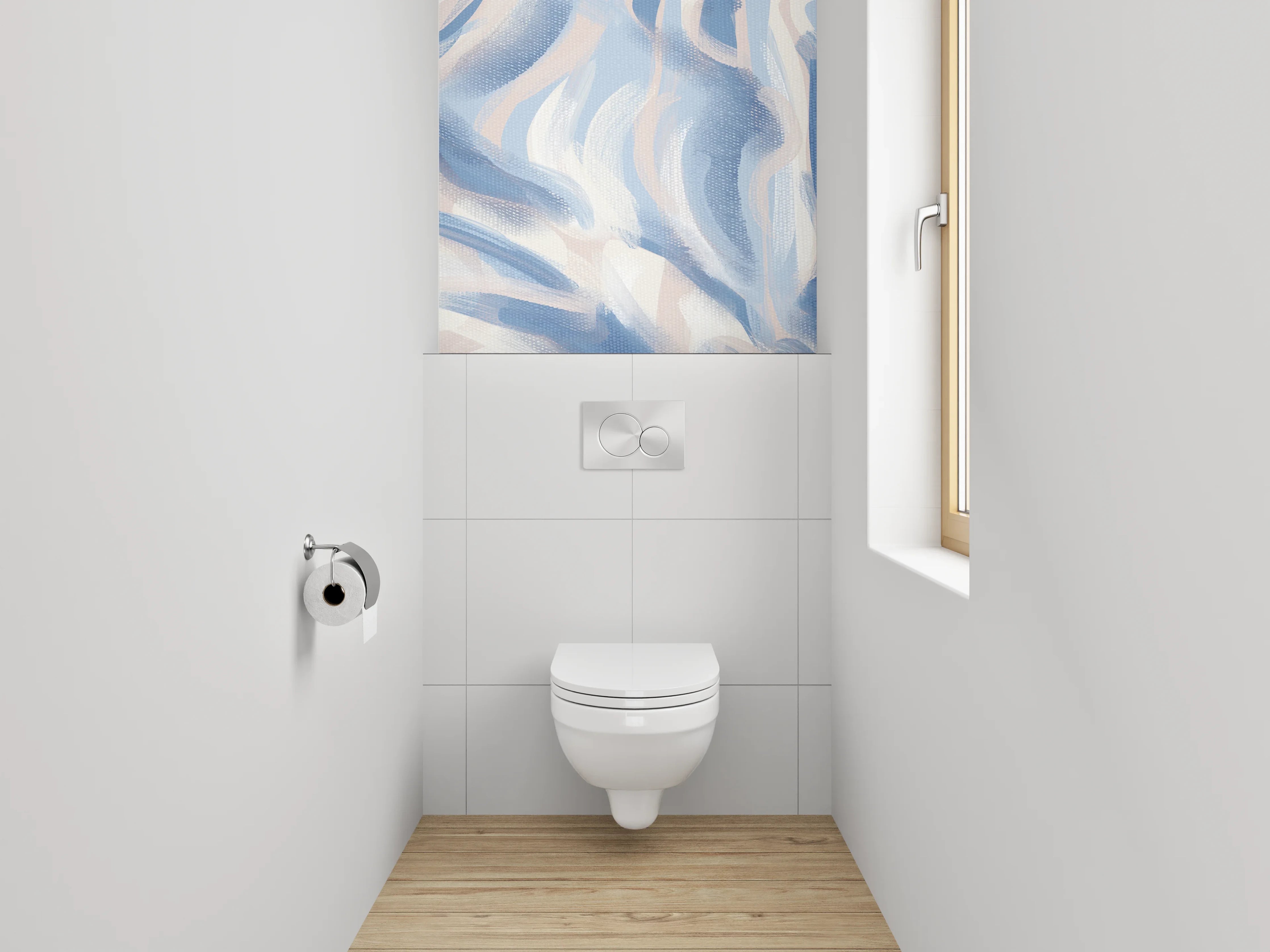 WC-Rückwand - Abstraktes Aquarell in Blau-Beige