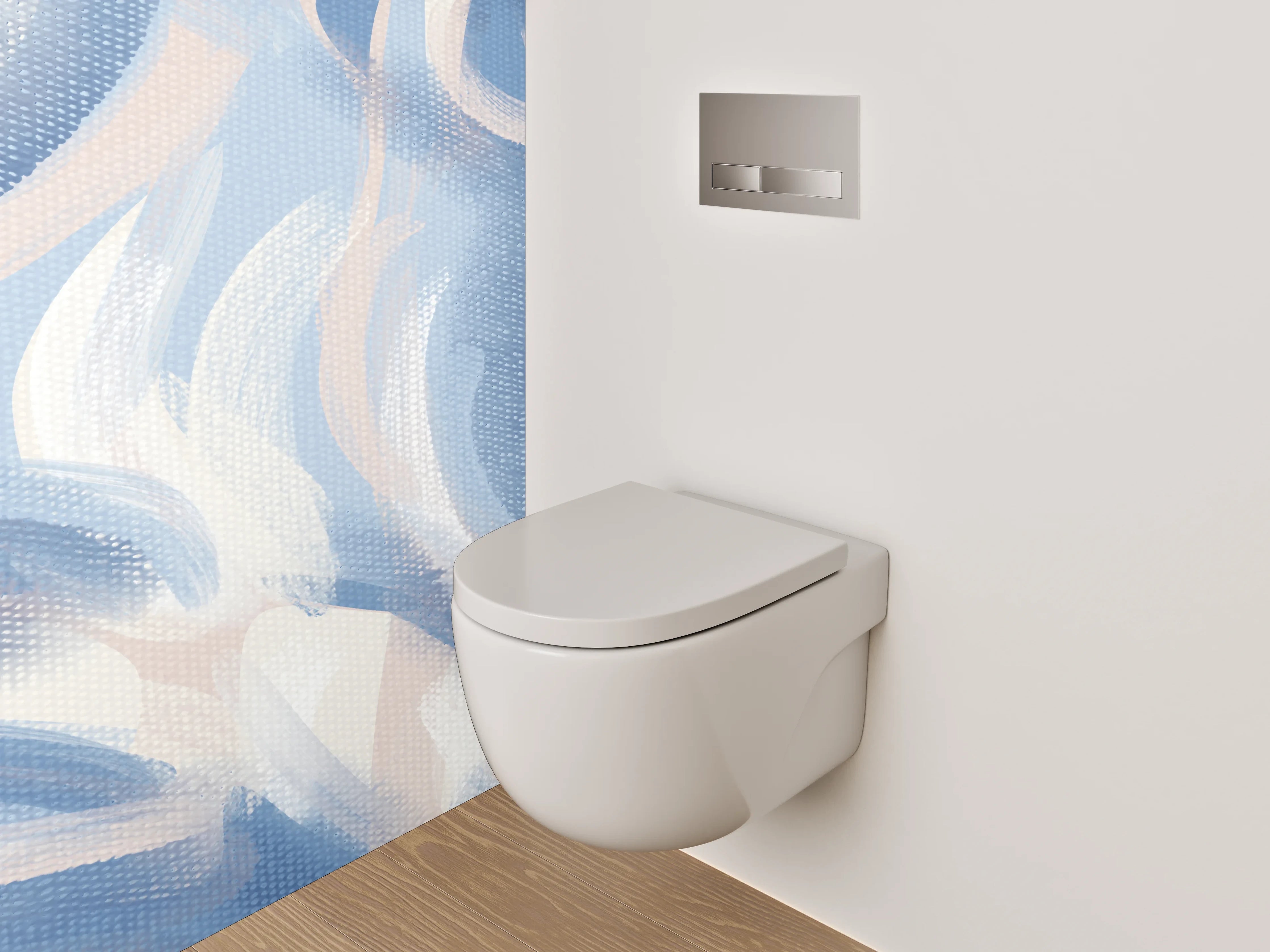 WC-Rückwand - Abstraktes Aquarell in Blau-Beige