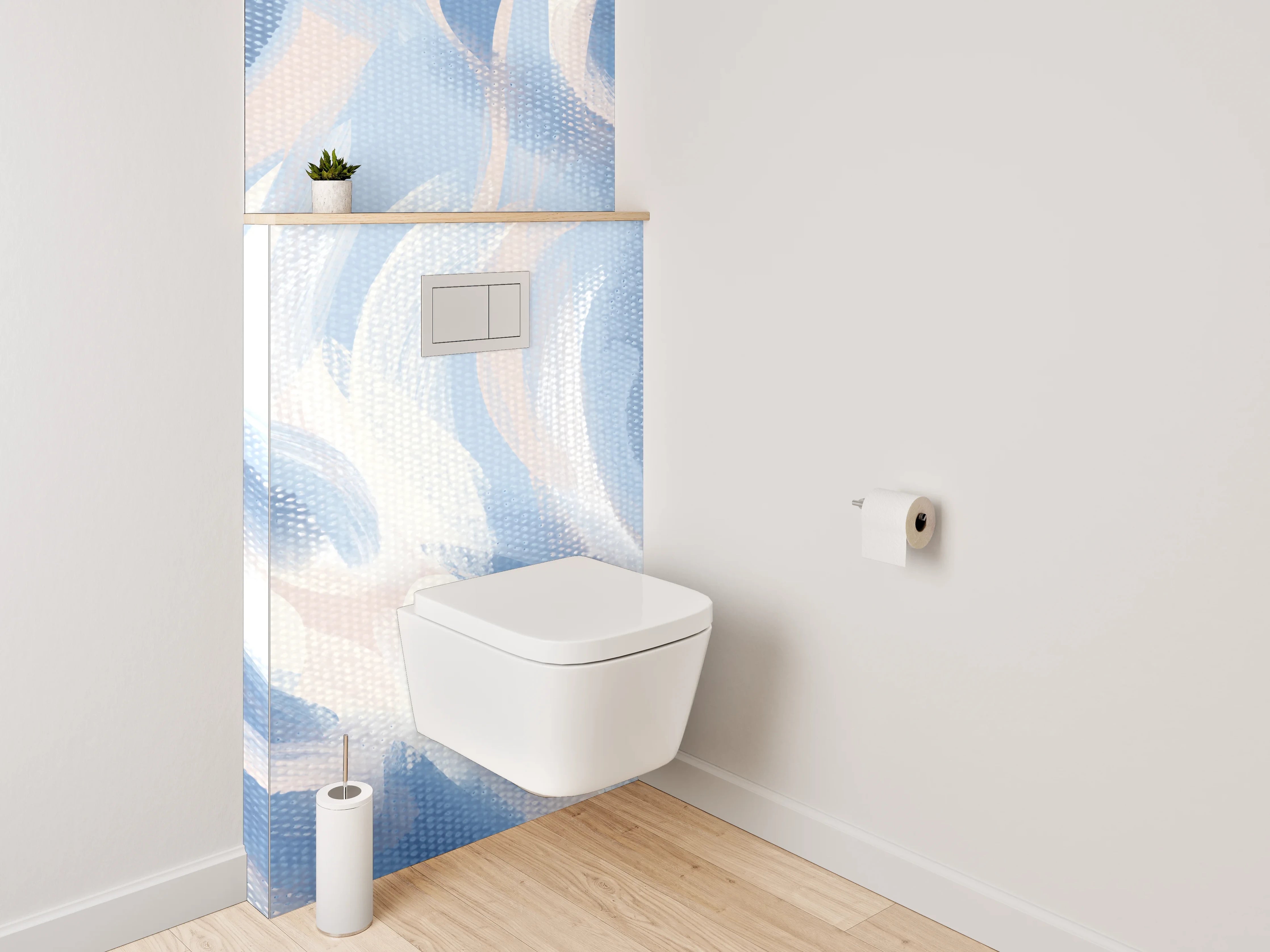 WC-Rückwand - Abstraktes Aquarell in Blau-Beige