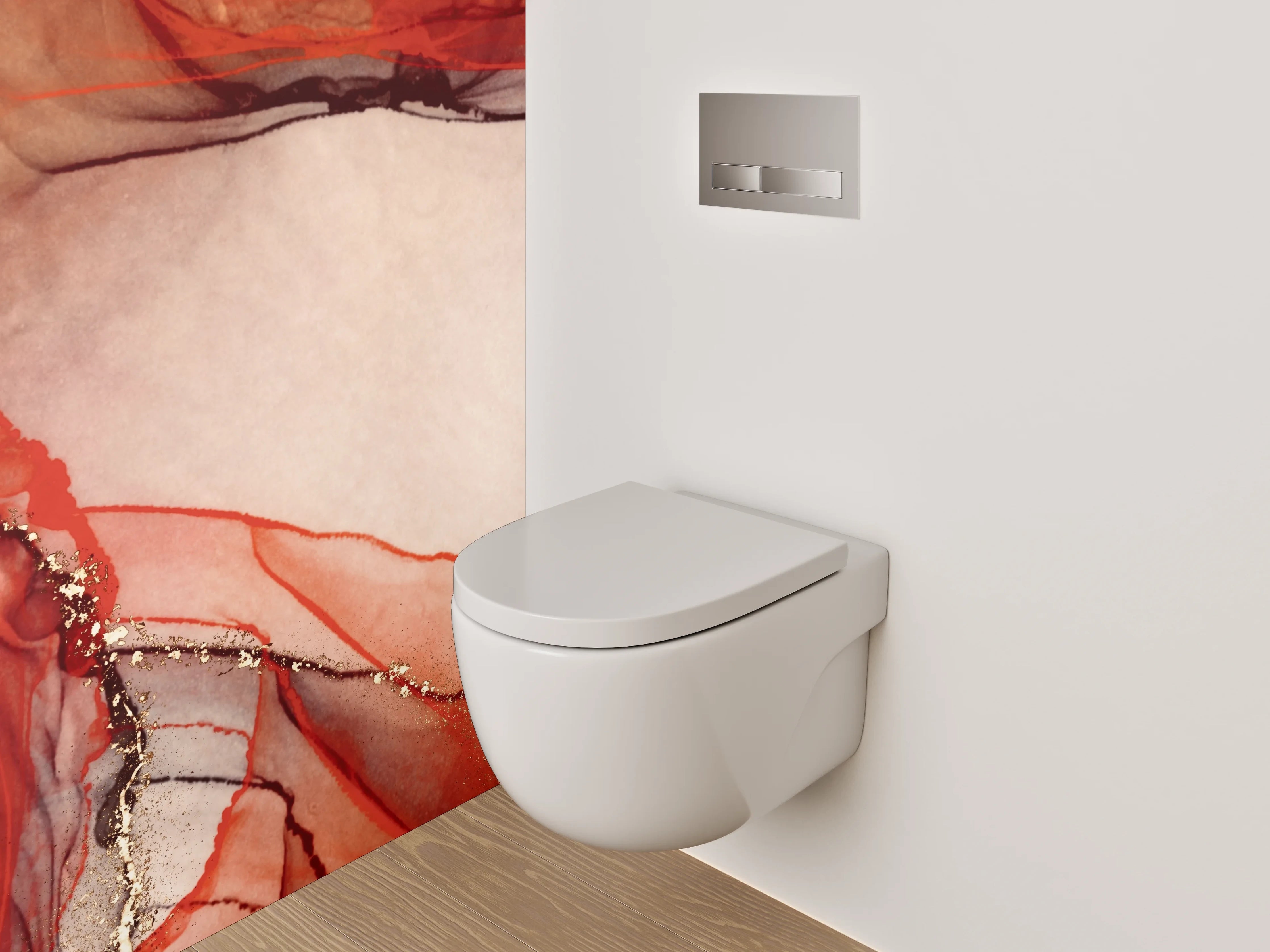 WC-Rückwand - Abstraktes Aquarell in Rot und Gold