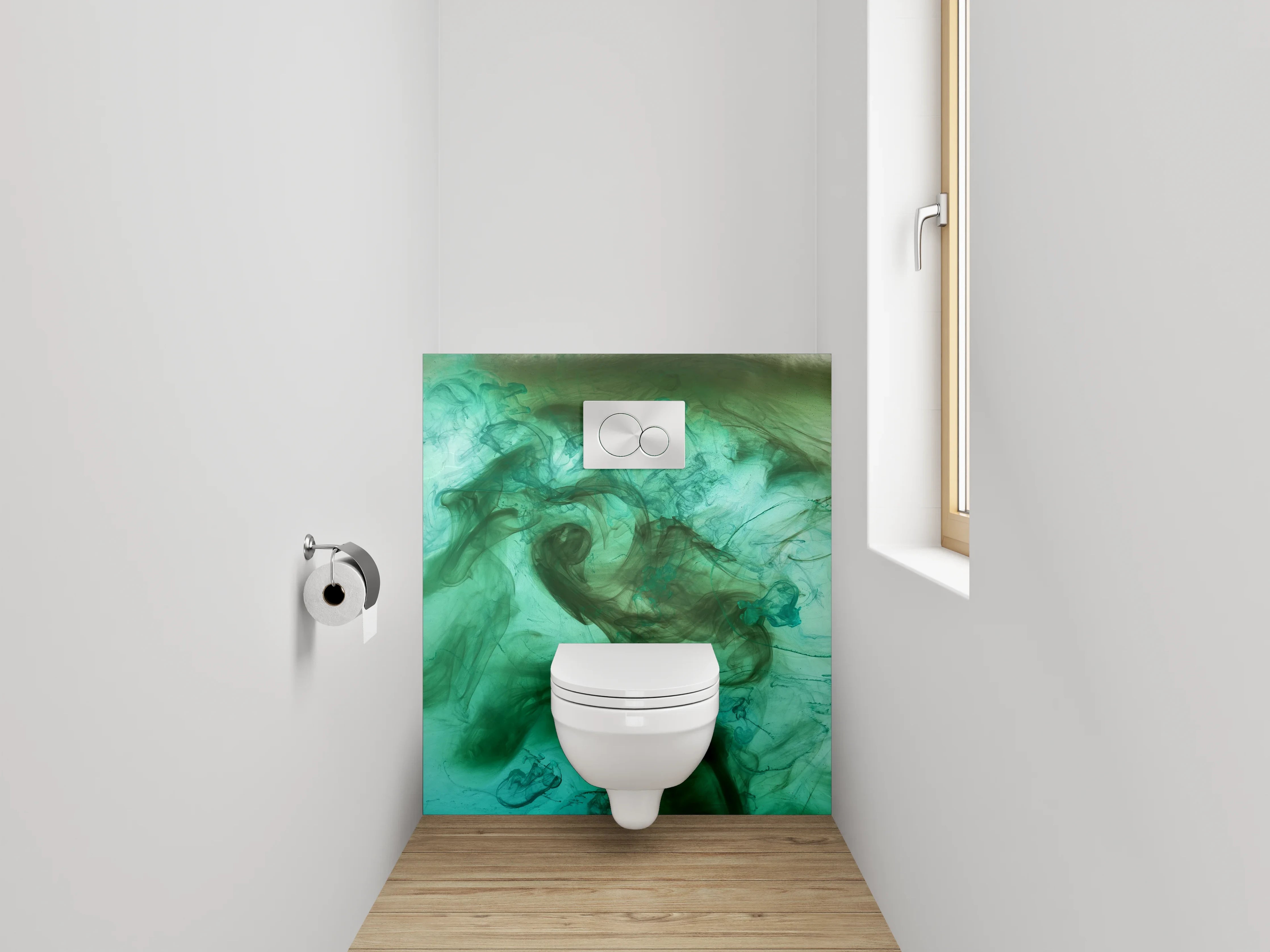 WC-Rückwand - Abstraktes Aquarell in Türkisgrün