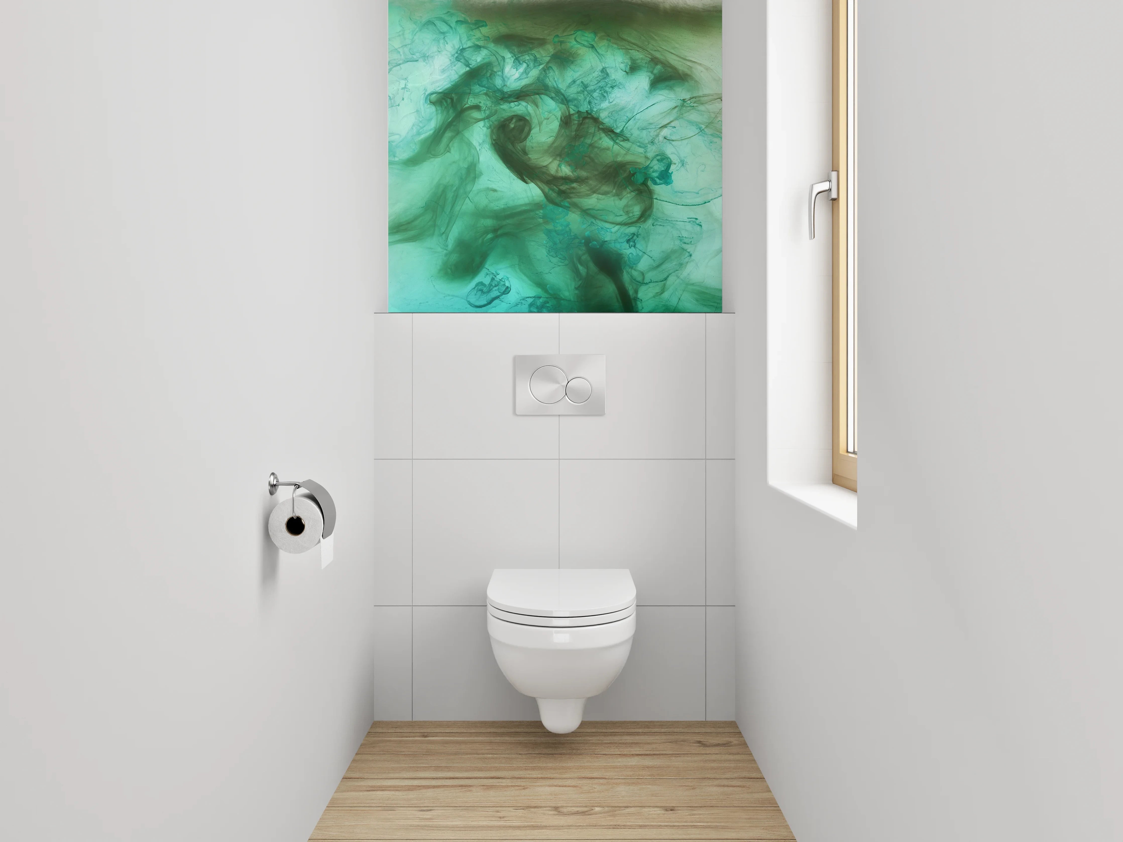 WC-Rückwand - Abstraktes Aquarell in Türkisgrün
