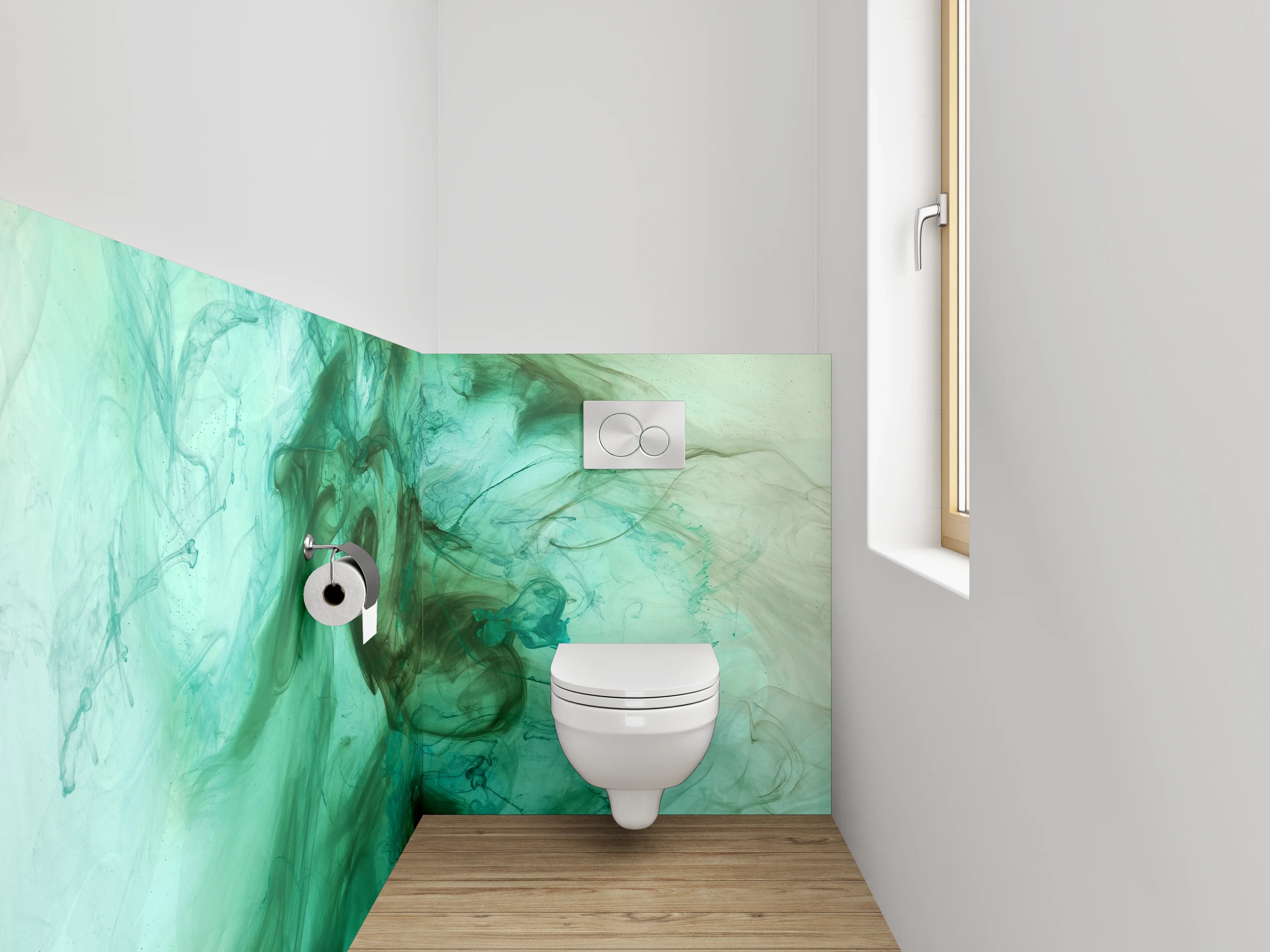 WC-Rückwand - Abstraktes Aquarell in Türkisgrün