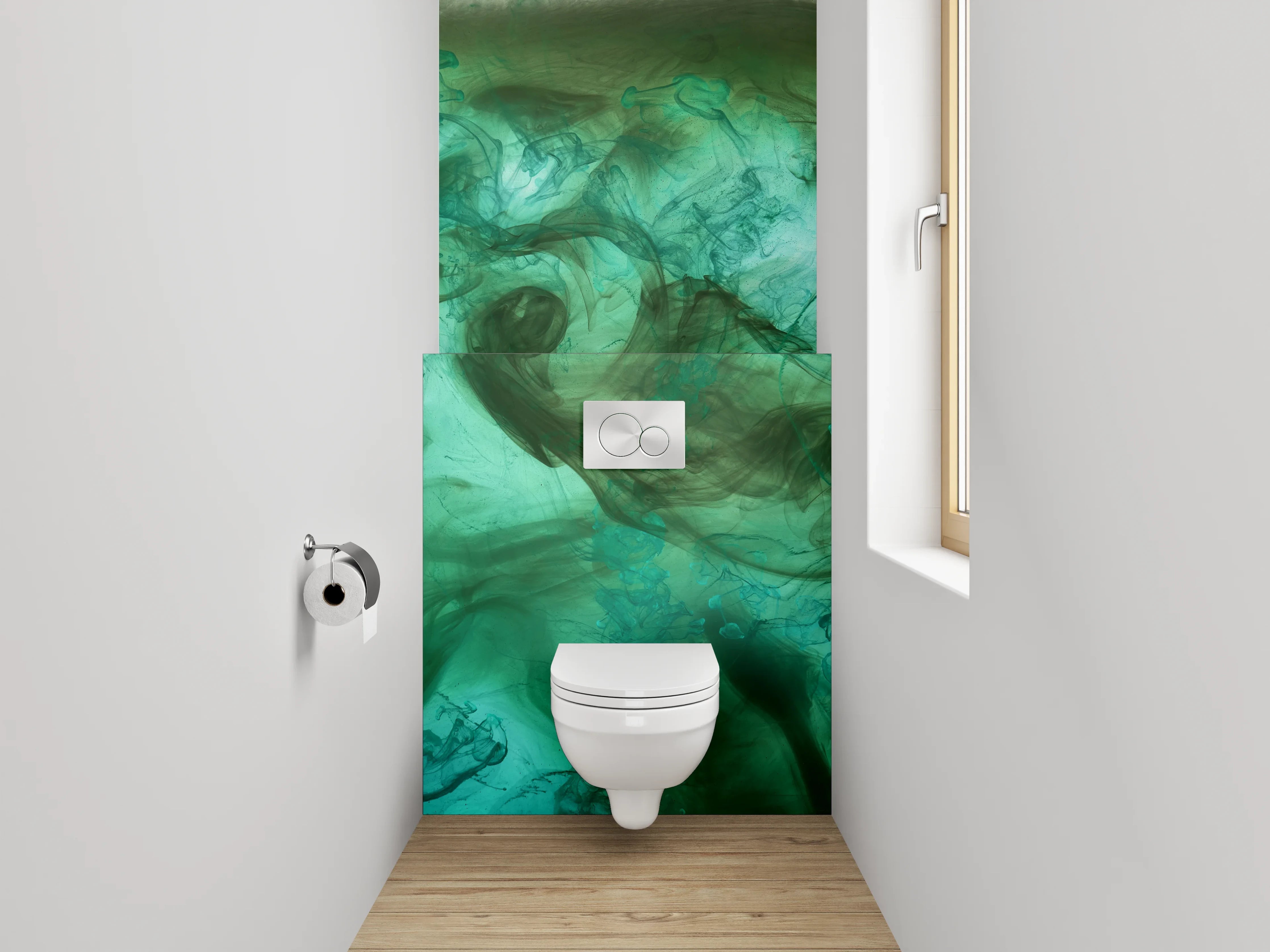 WC-Rückwand - Abstraktes Aquarell in Türkisgrün