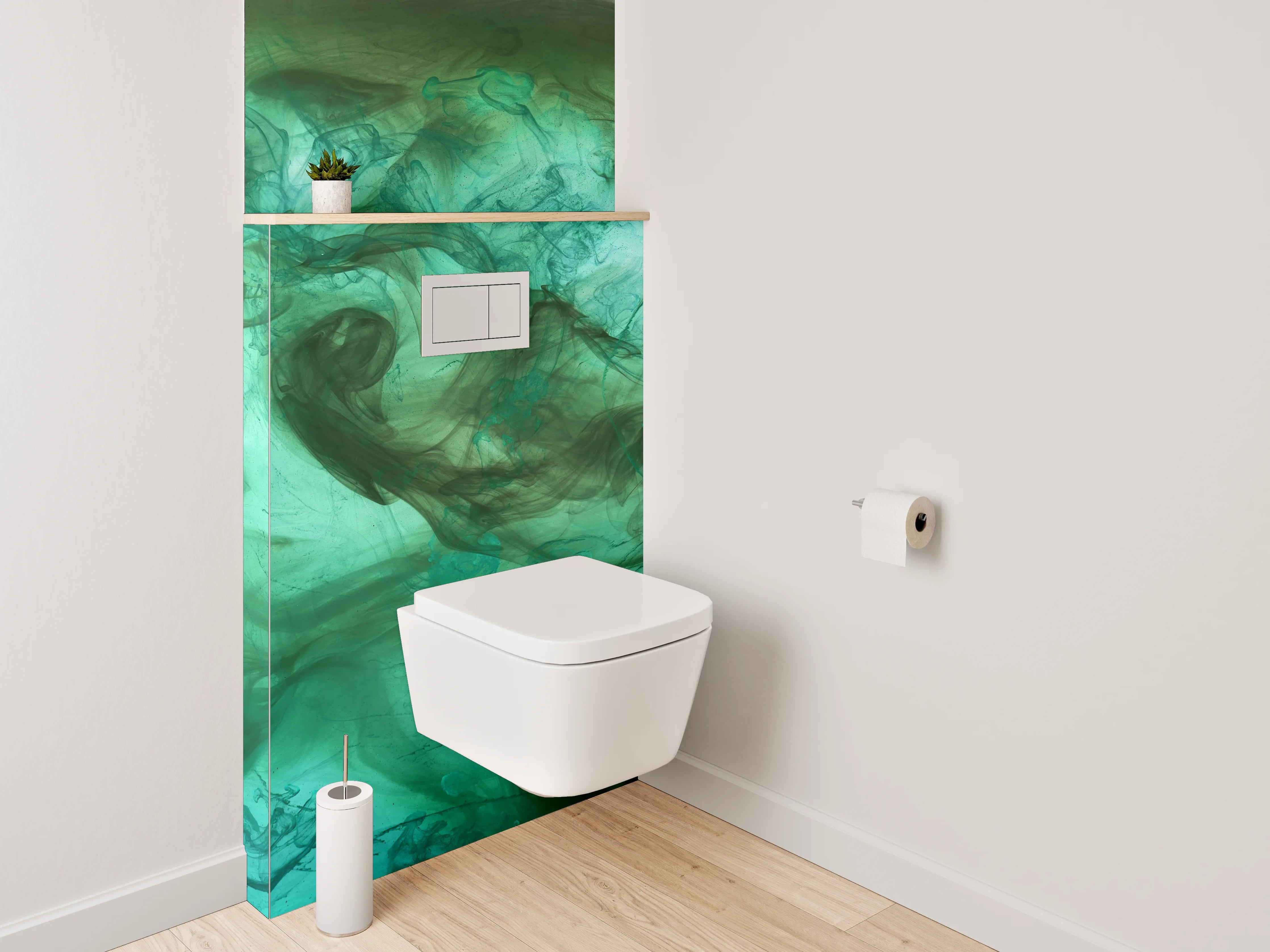 WC-Rückwand - Abstraktes Aquarell in Türkisgrün
