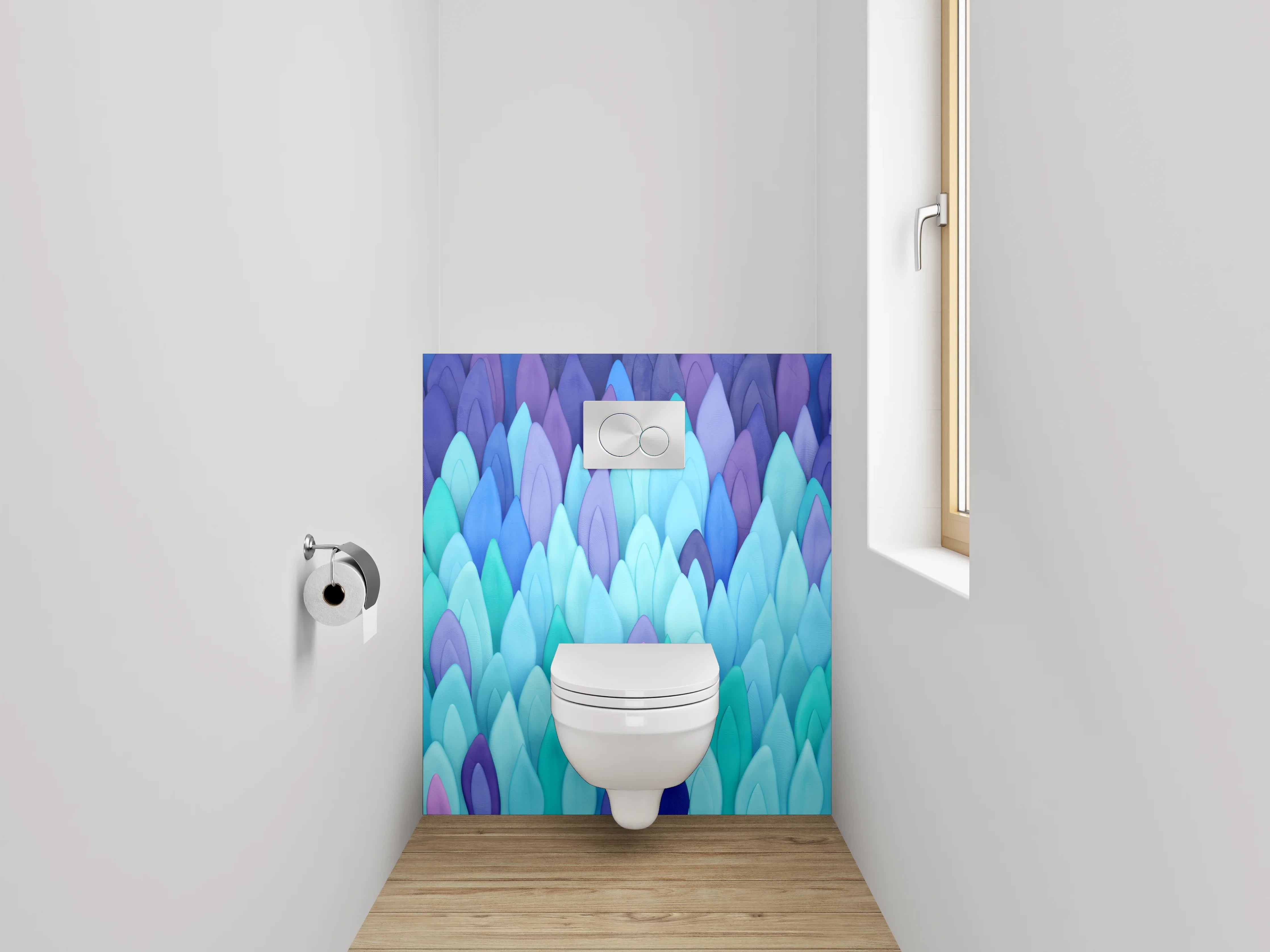 WC-Rückwand - Abstraktes Blättermeer in Blautönen