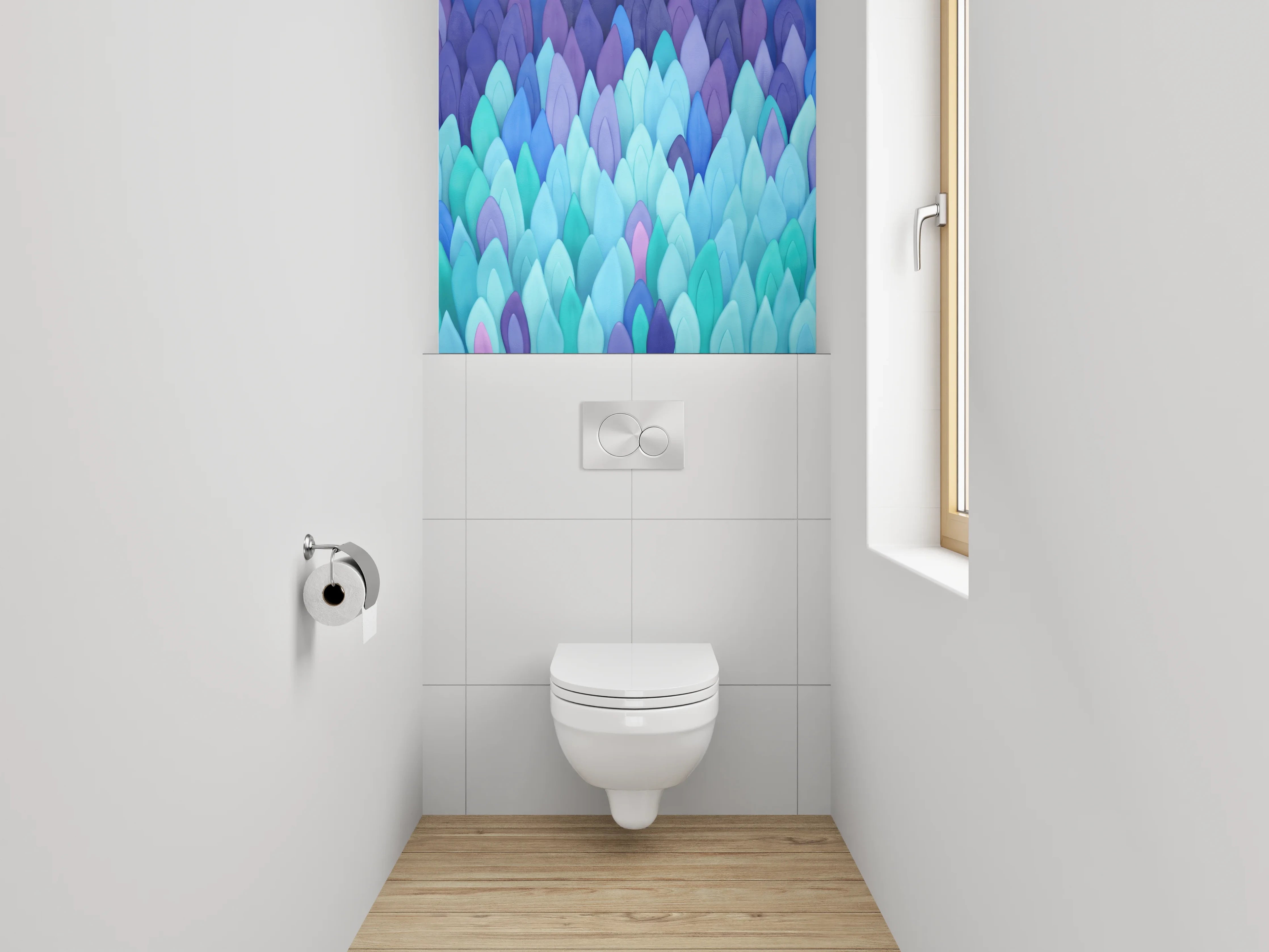 WC-Rückwand - Abstraktes Blättermeer in Blautönen