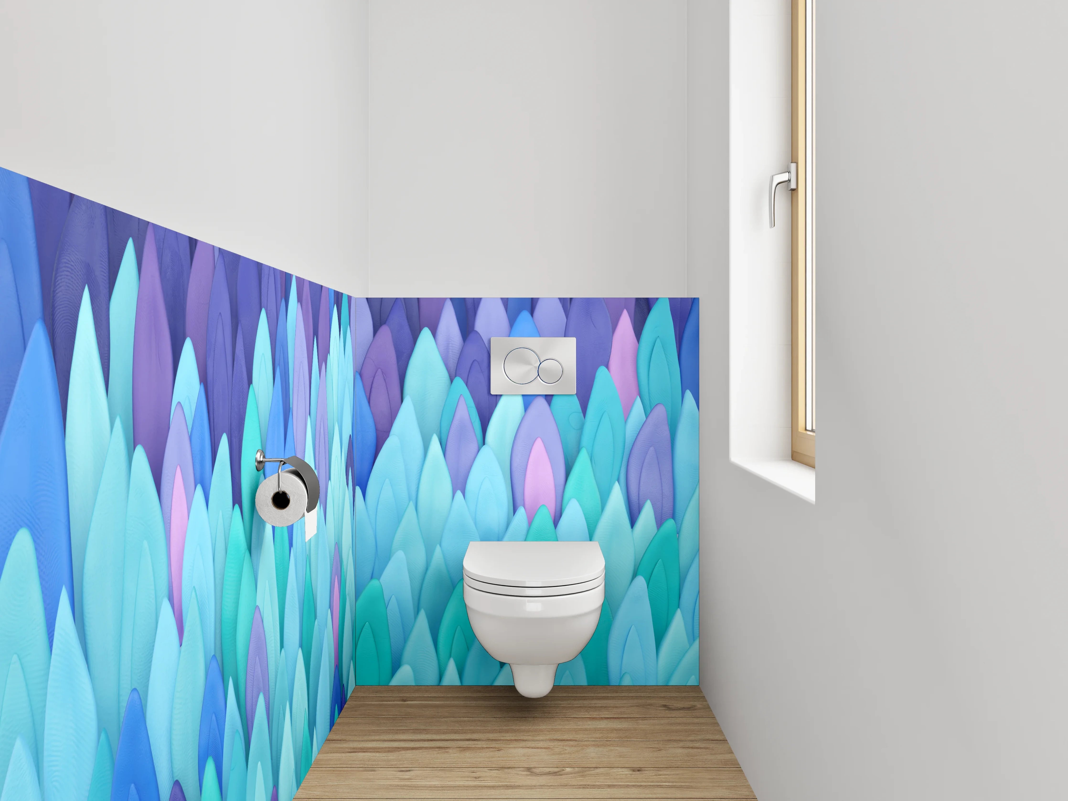 WC-Rückwand - Abstraktes Blättermeer in Blautönen
