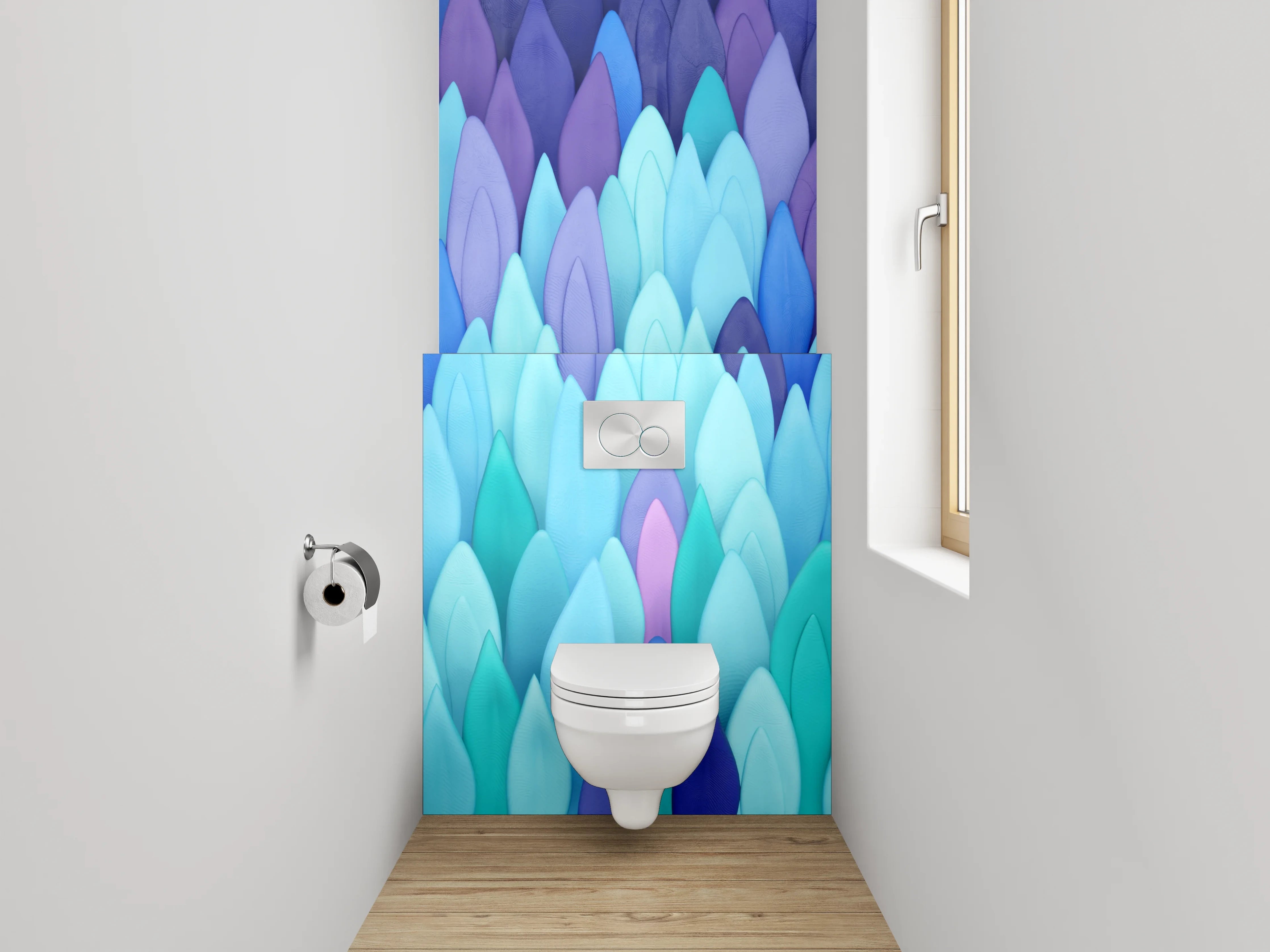 WC-Rückwand - Abstraktes Blättermeer in Blautönen