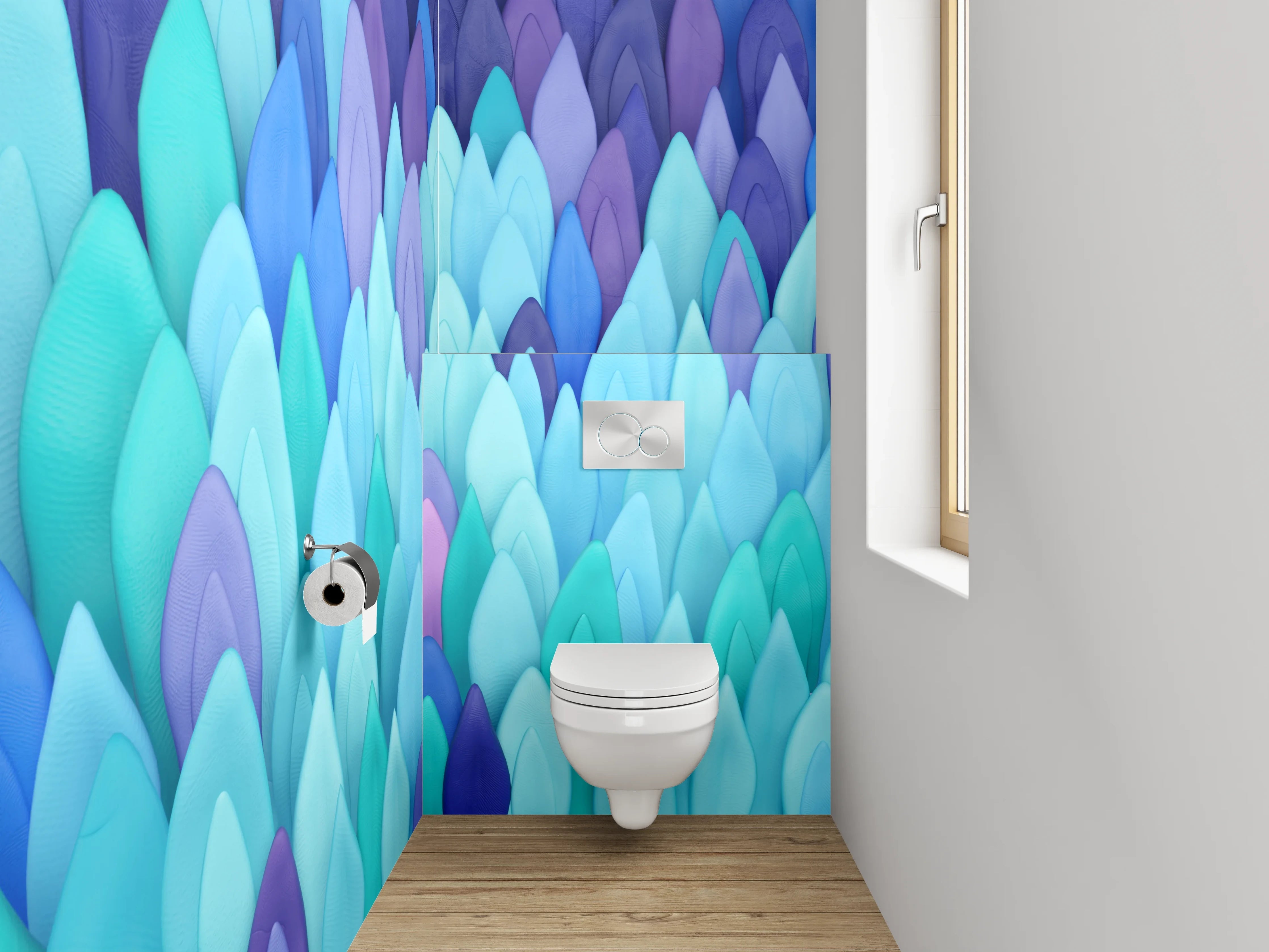 WC-Rückwand - Abstraktes Blättermeer in Blautönen