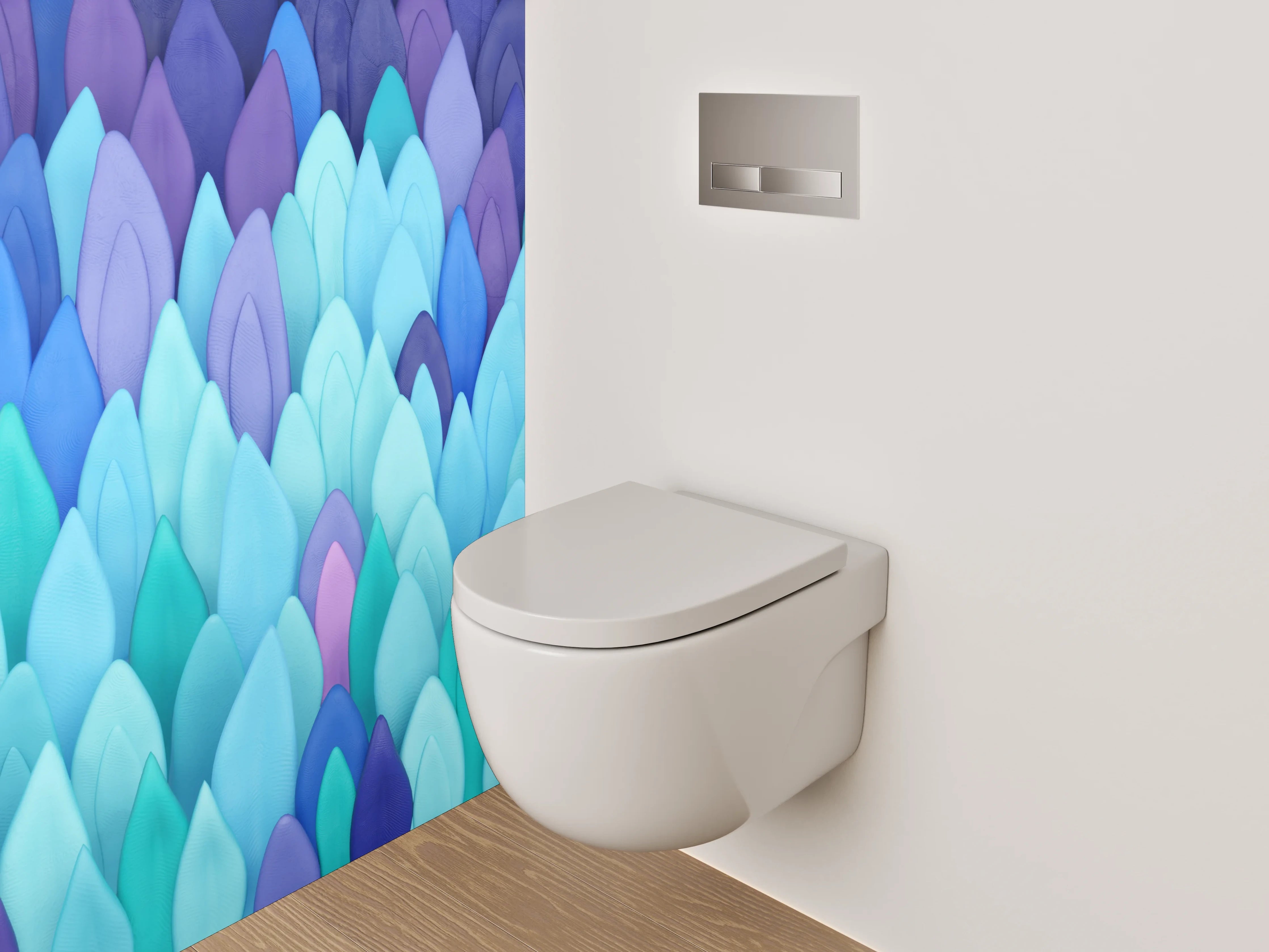 WC-Rückwand - Abstraktes Blättermeer in Blautönen